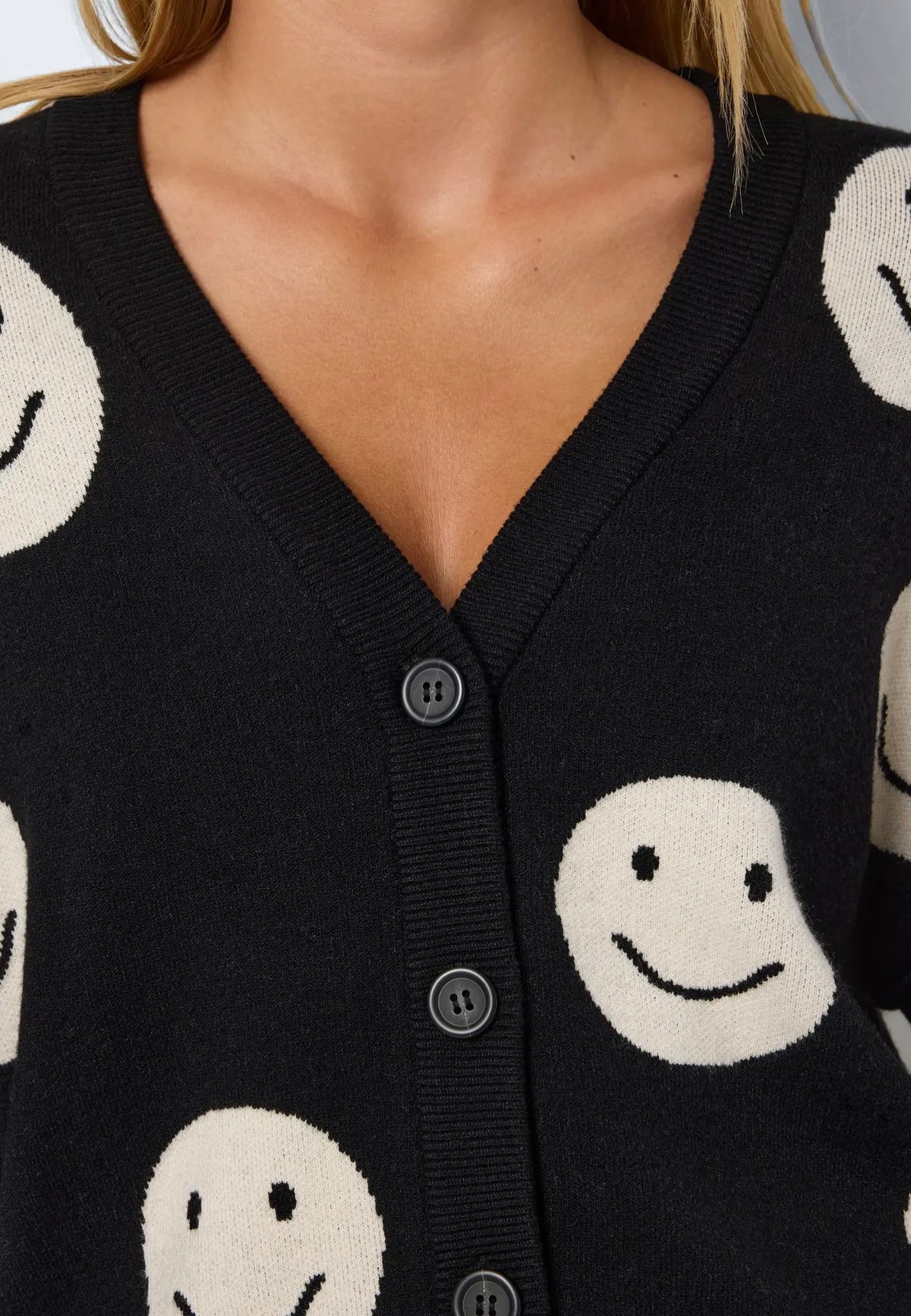 Noisy May Charlott V-Neck Black Oatmeal Moons Cardigan