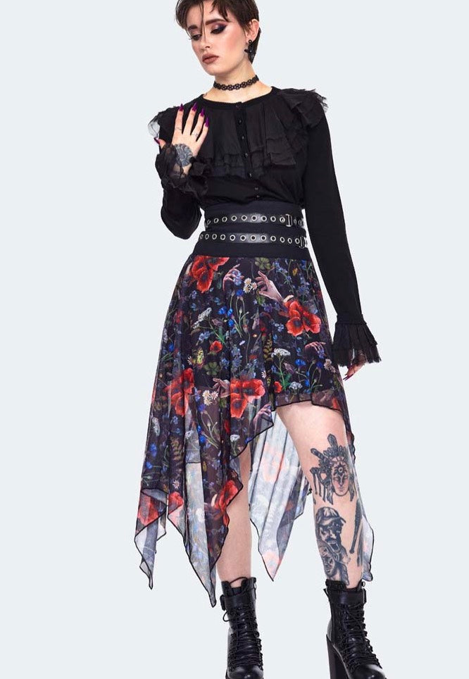 Jawbreaker - Night Meadow Asymmetrical Mesh Multi - Skirt