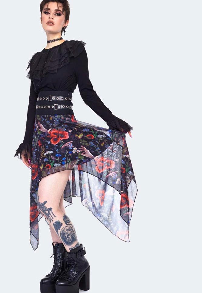 Jawbreaker - Night Meadow Asymmetrical Mesh Multi - Skirt