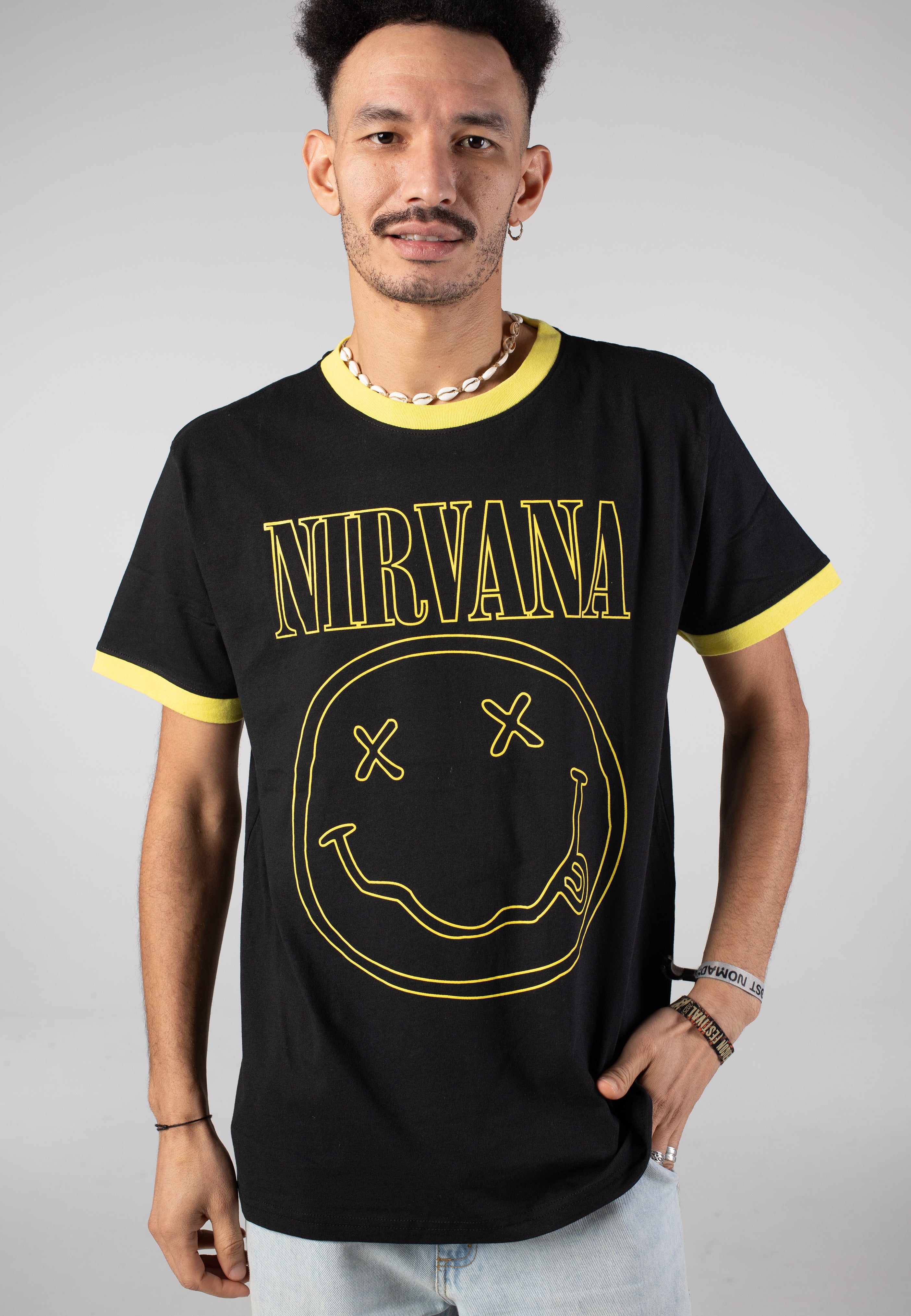 Nirvana - Outline Happy Face Ringer - T-Shirt | Nuclear Blast