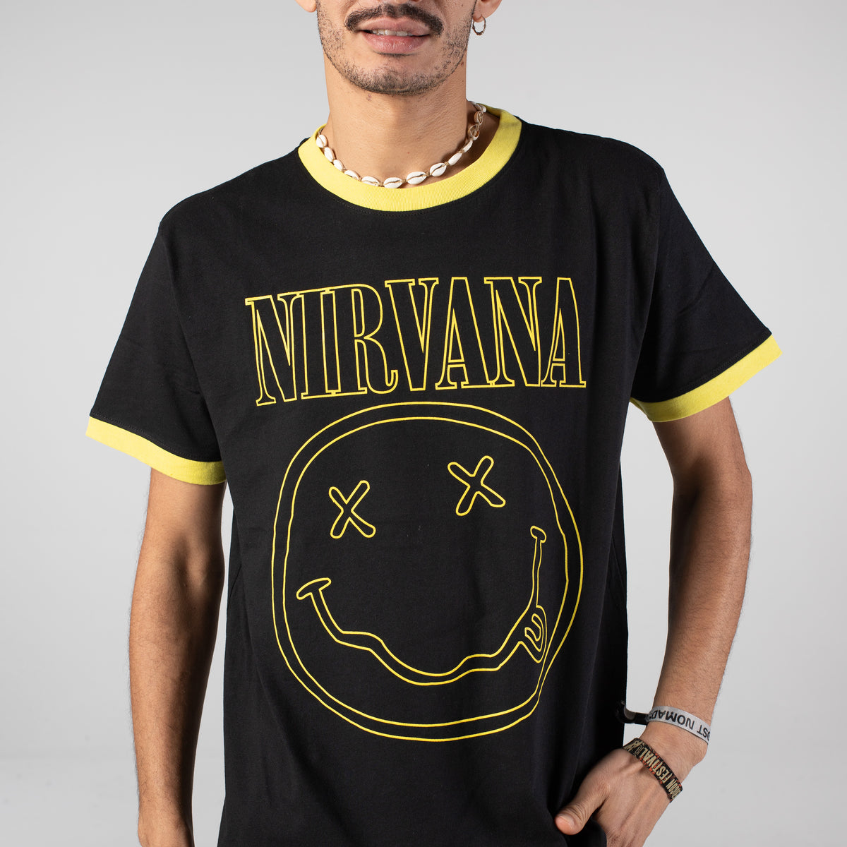 Nirvana - Outline Happy Face Ringer - T-Shirt | Nuclear Blast