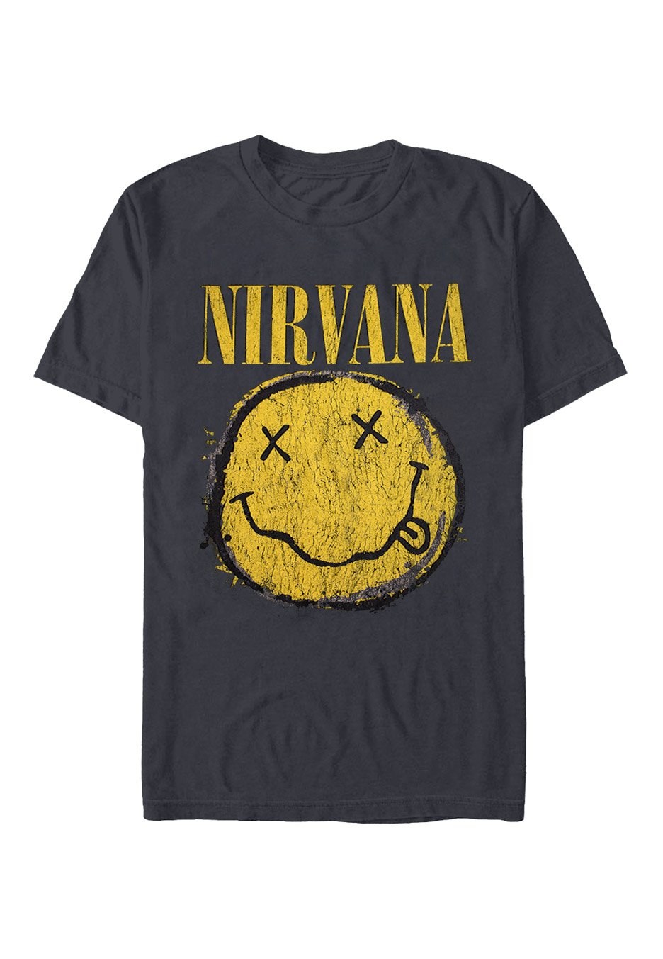 Nirvana - Worn Out Happy Face Charcoal - T-Shirt