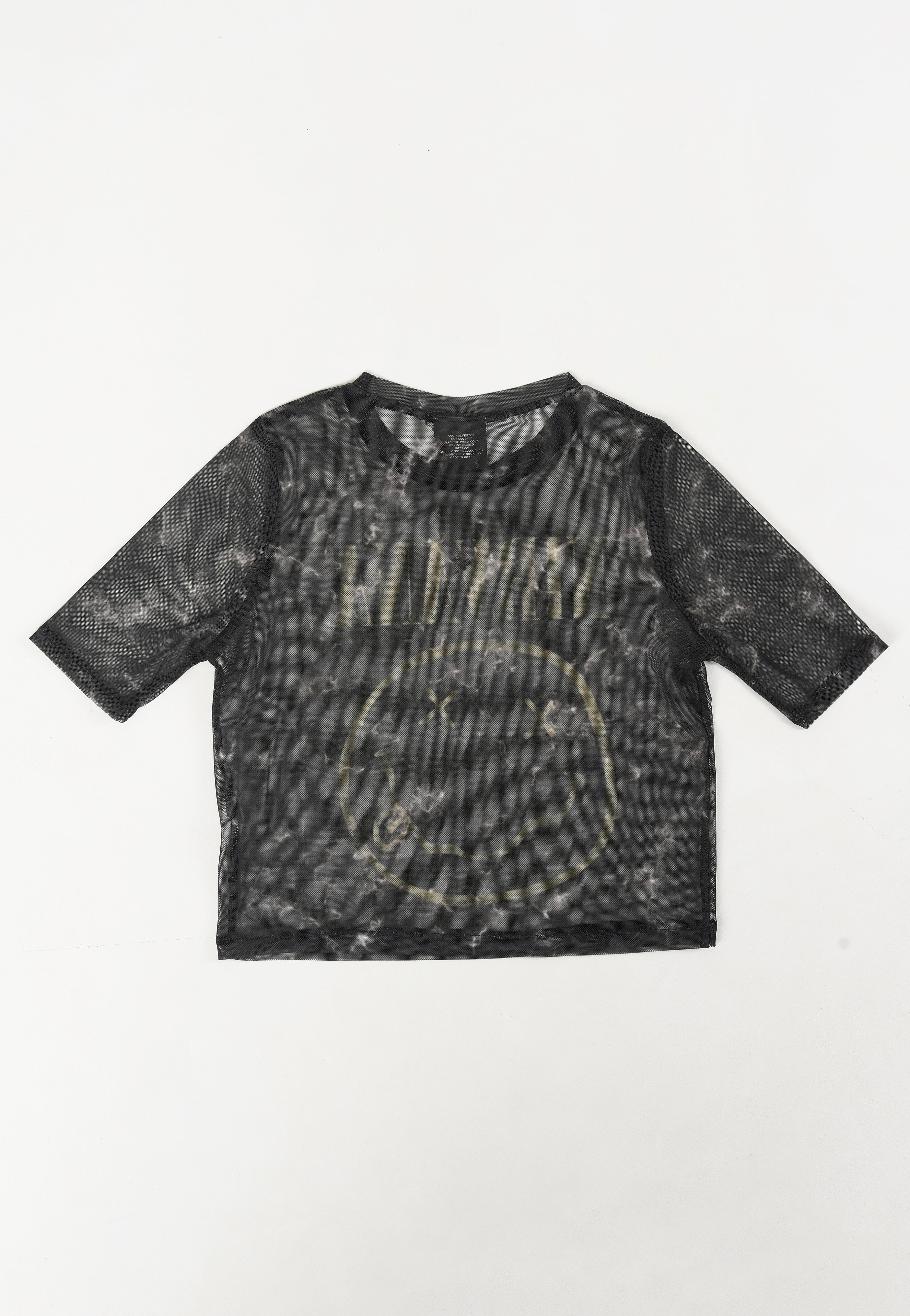 Nirvana - Yellow Happy Face Mesh Cropped - Girly | Nuclear Blast