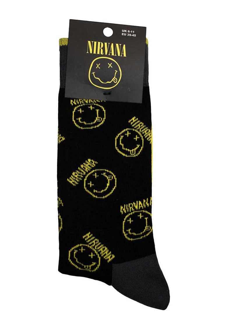 Nirvana - Yellow Happy Face Pattern - Socks