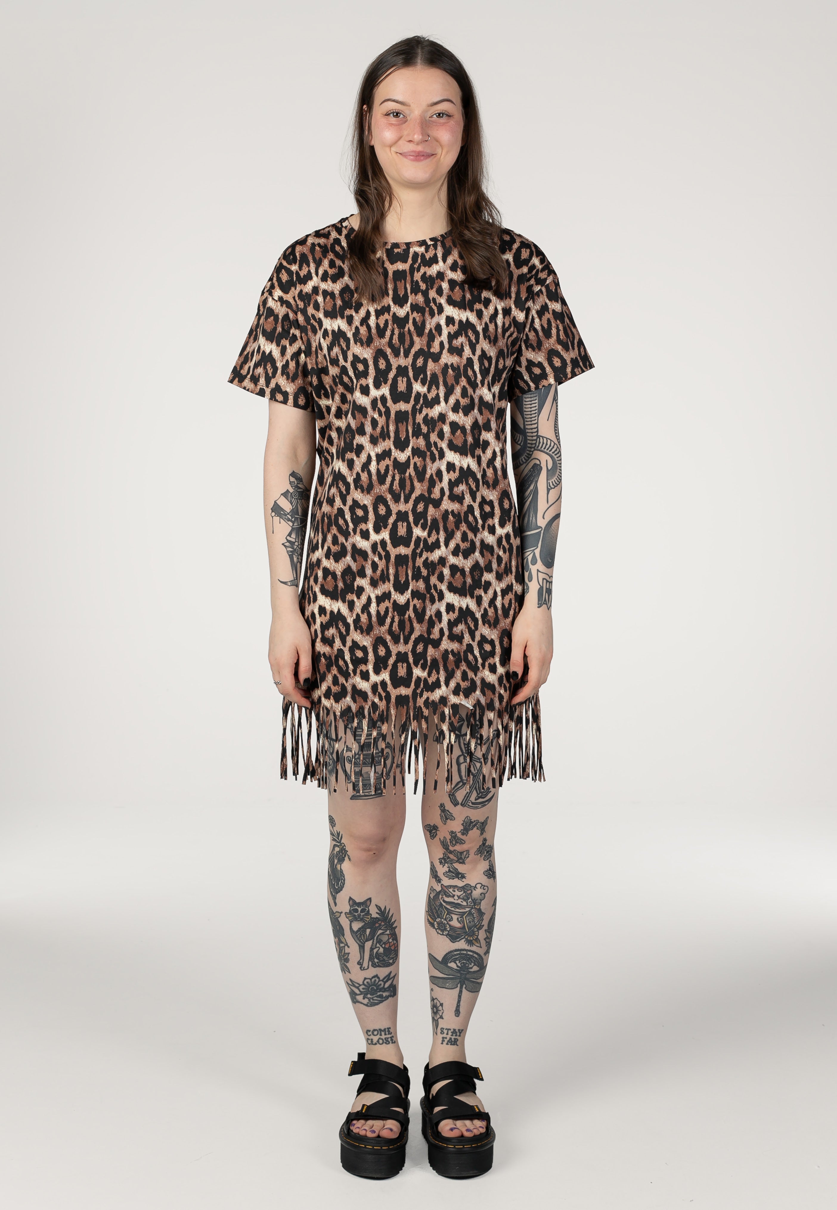 Noisy May - Keyla AOP Fringe O-Neck Black Leo - Dress | Women-Image