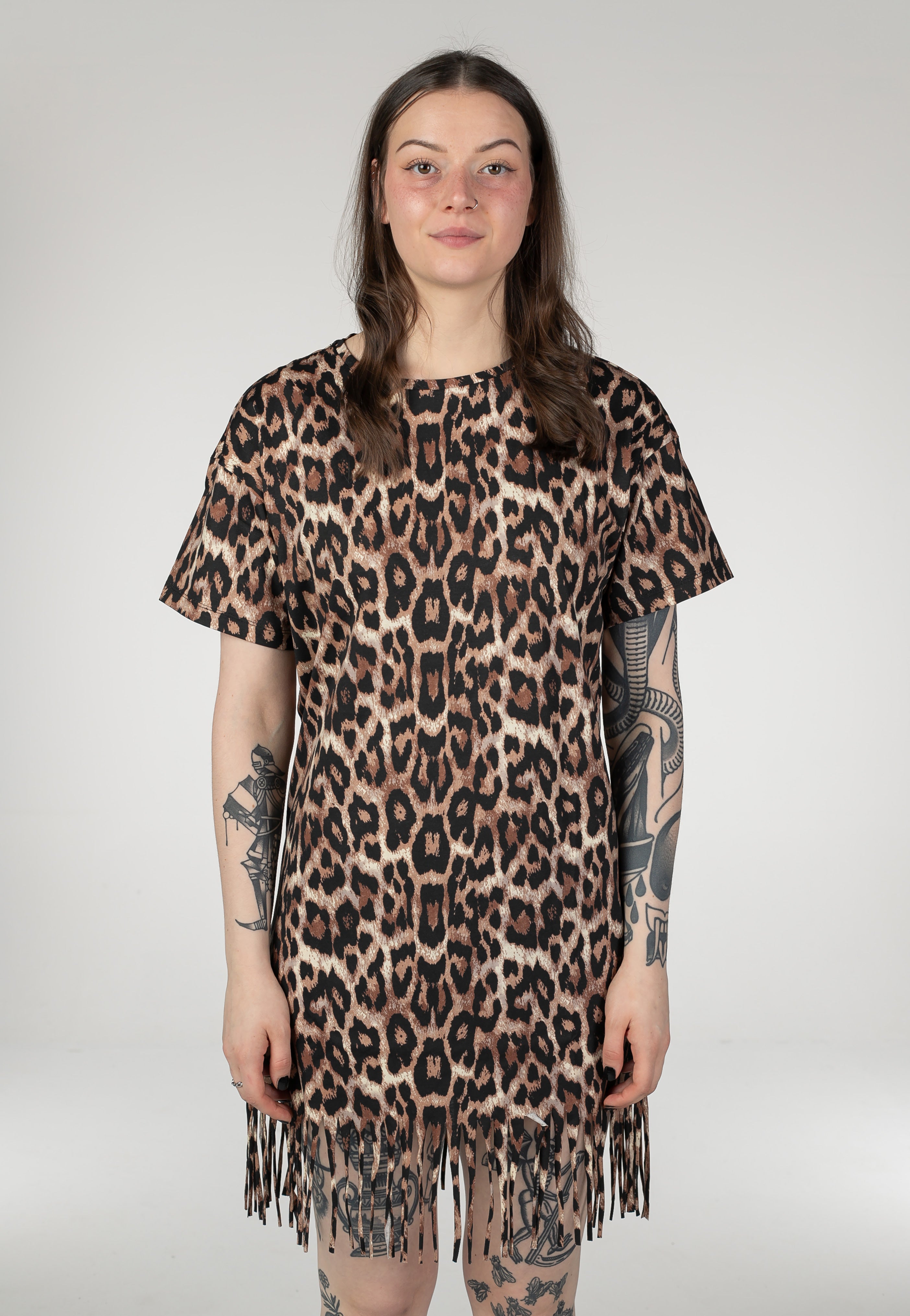 Noisy May - Keyla AOP Fringe O-Neck Black Leo - Dress | Women-Image