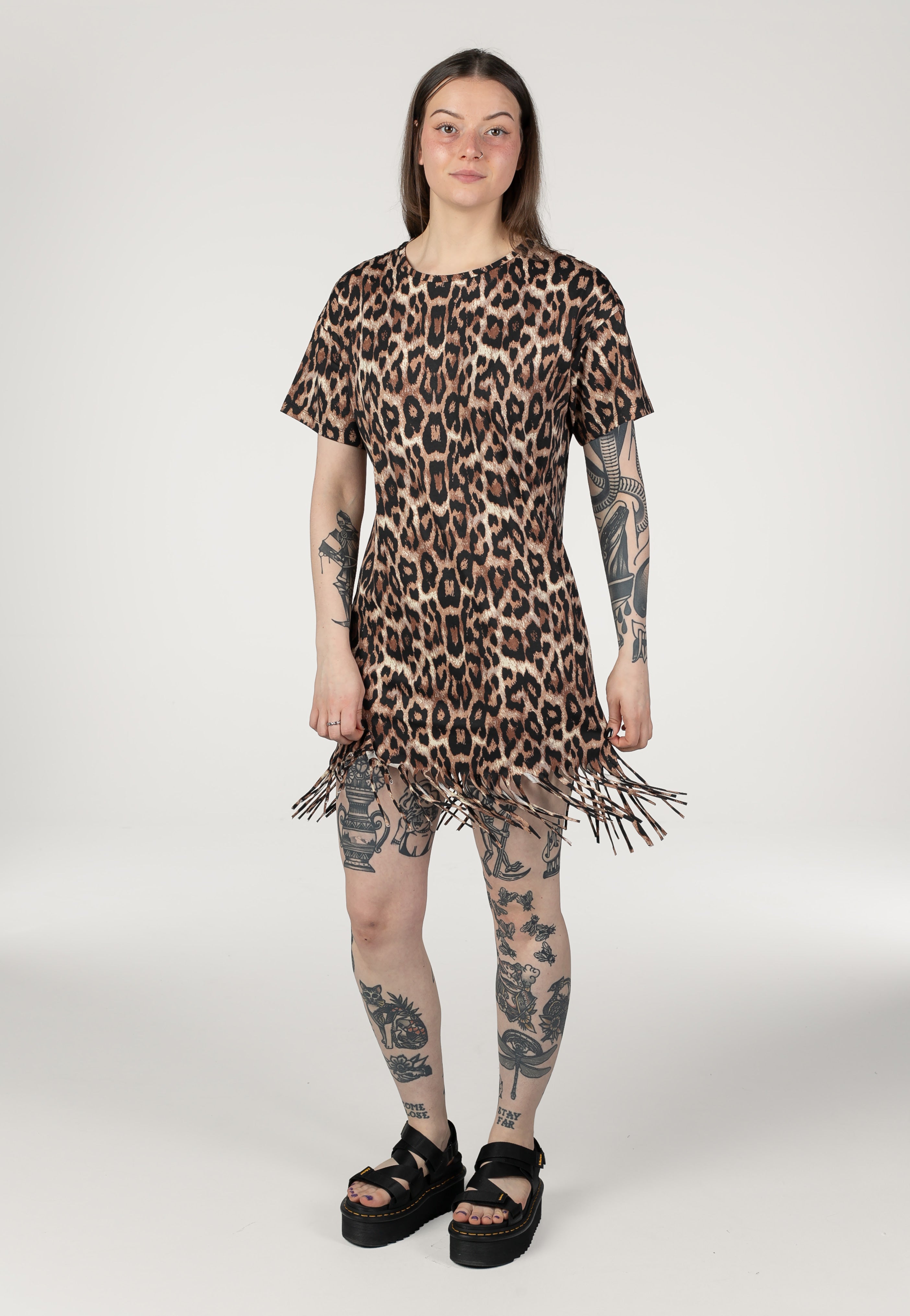 Noisy May - Keyla AOP Fringe O-Neck Black Leo - Dress | Women-Image
