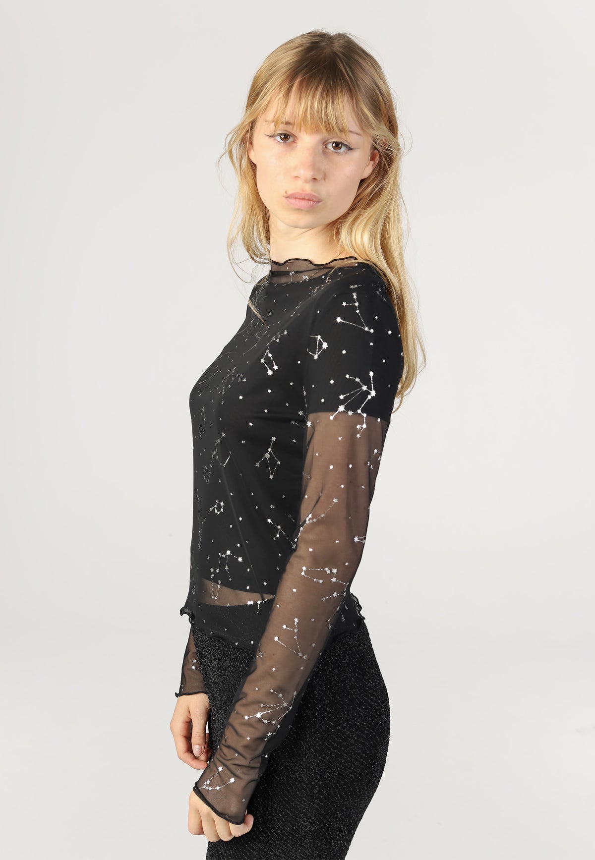 Noisy May Star Foil High Neck Mesh Black Zodiac Haut