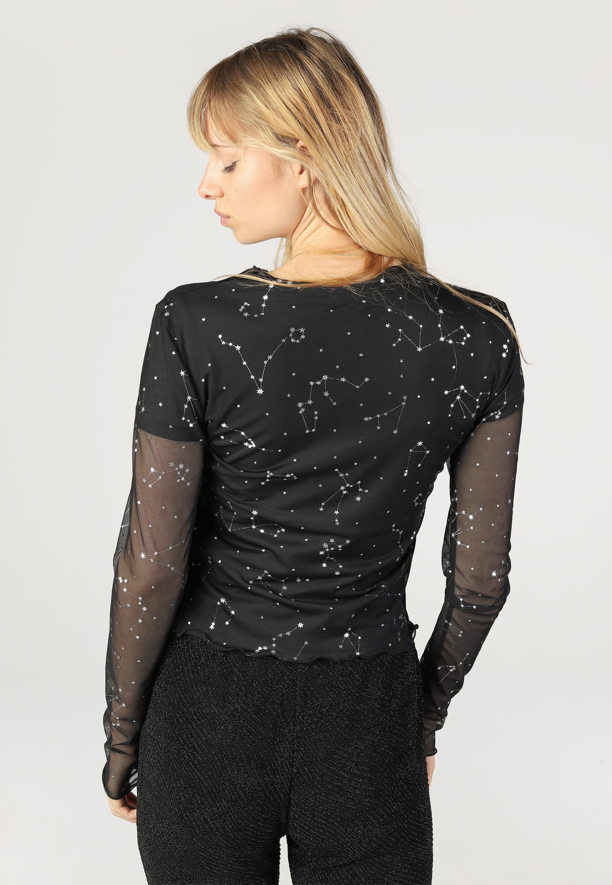 Noisy May Star Foil High Neck Mesh Black Zodiac Haut