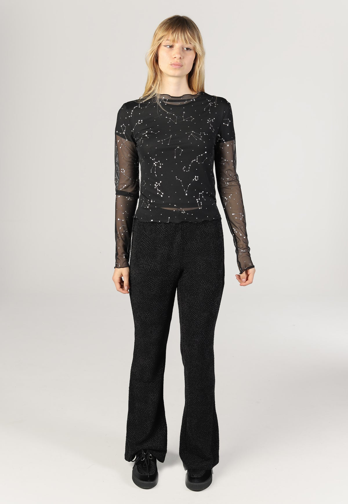 Noisy May Star Foil High Neck Mesh Black Zodiac Haut