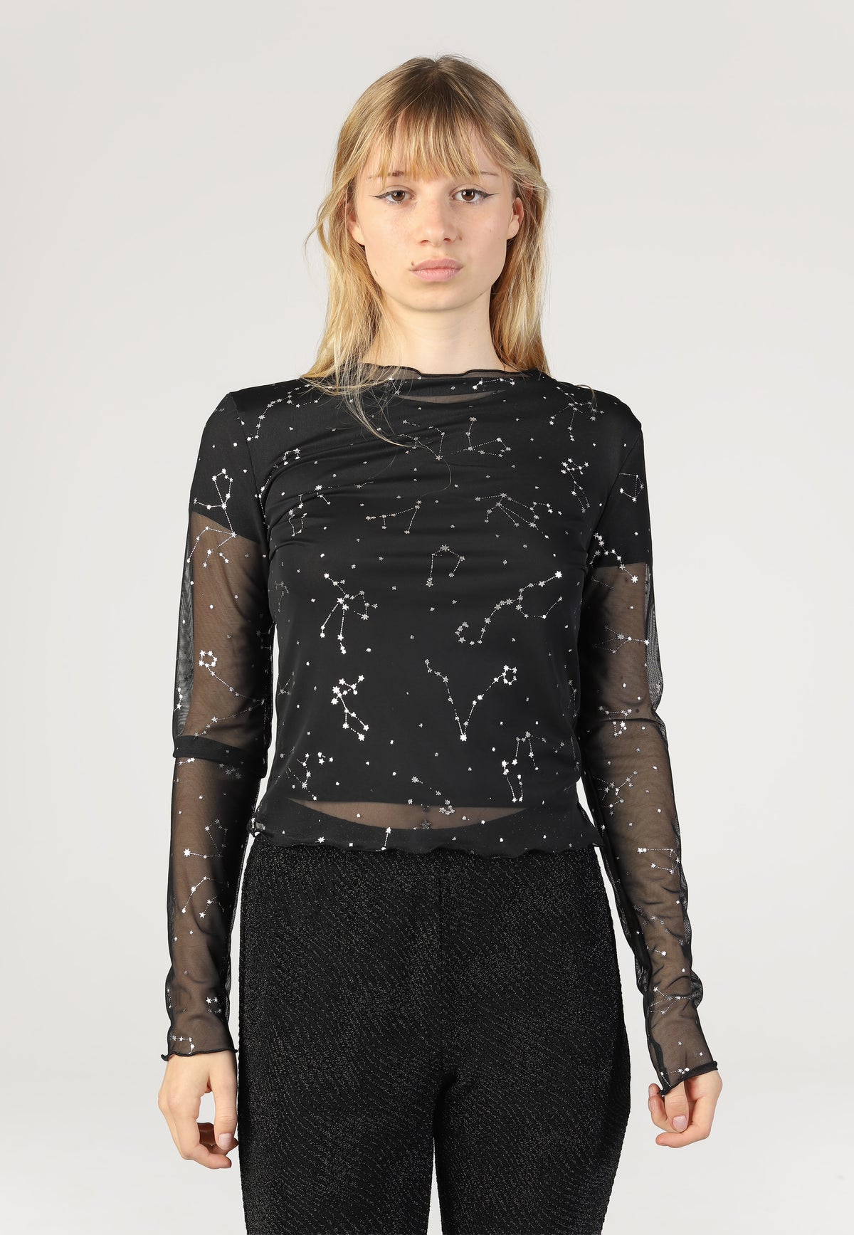 Noisy May Star Foil High Neck Mesh Black Zodiac Haut