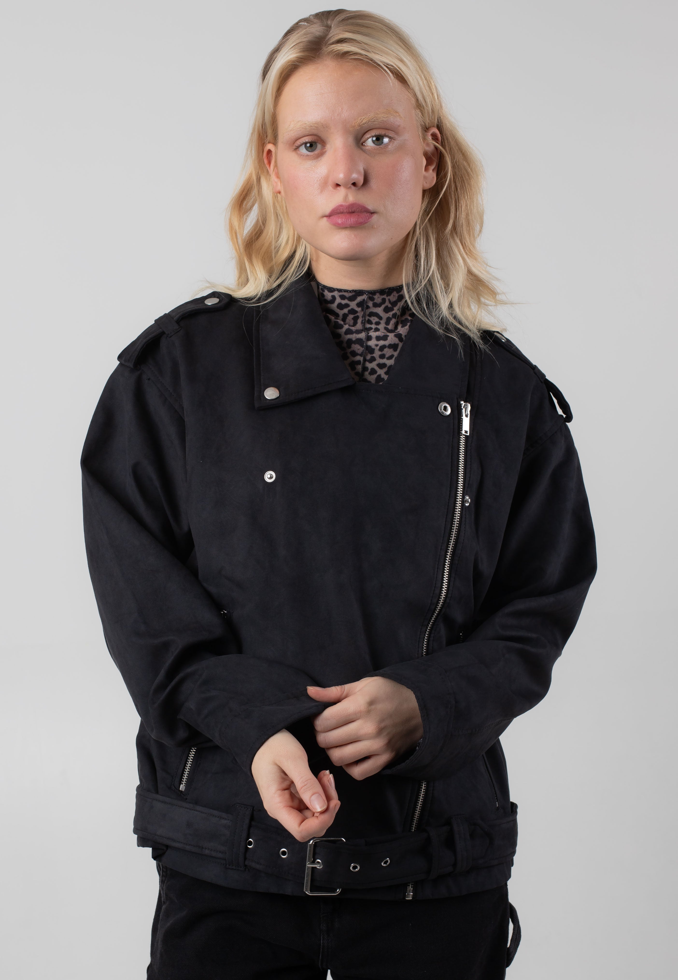 Noisy May - Paulina Suede Oversize Biker Black - Jacket | Women-Image