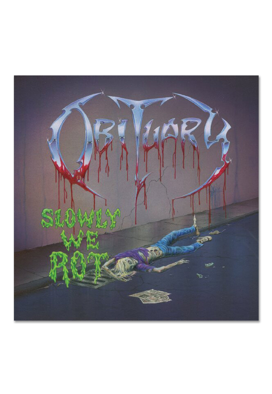 Obituary - Slowly We Rot Ltd. Light Blue w/ Blood Red - Splattered Vin