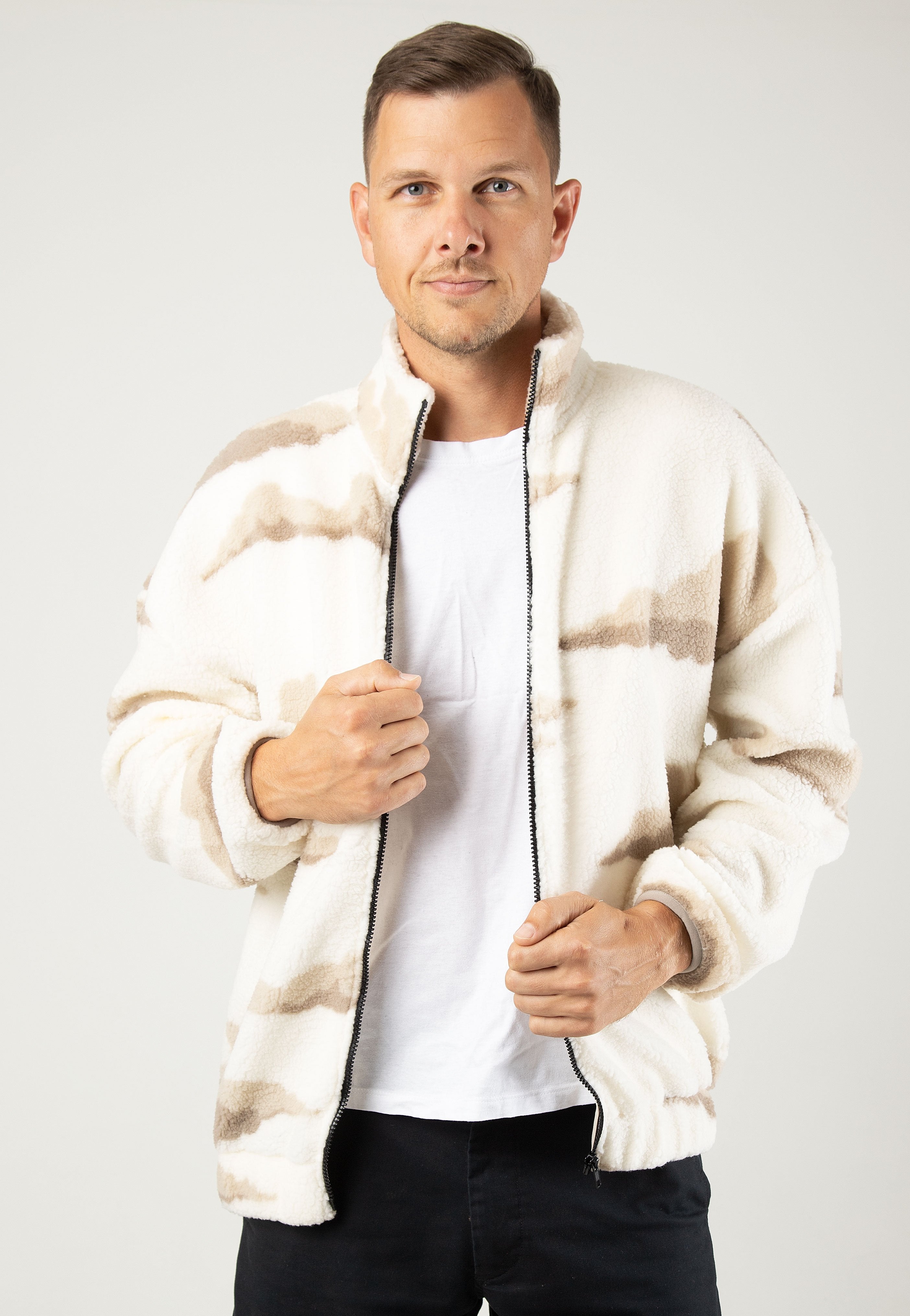 Only & Sons - Remy RLX AOP Teddy Full Zip Antique White - Jacket