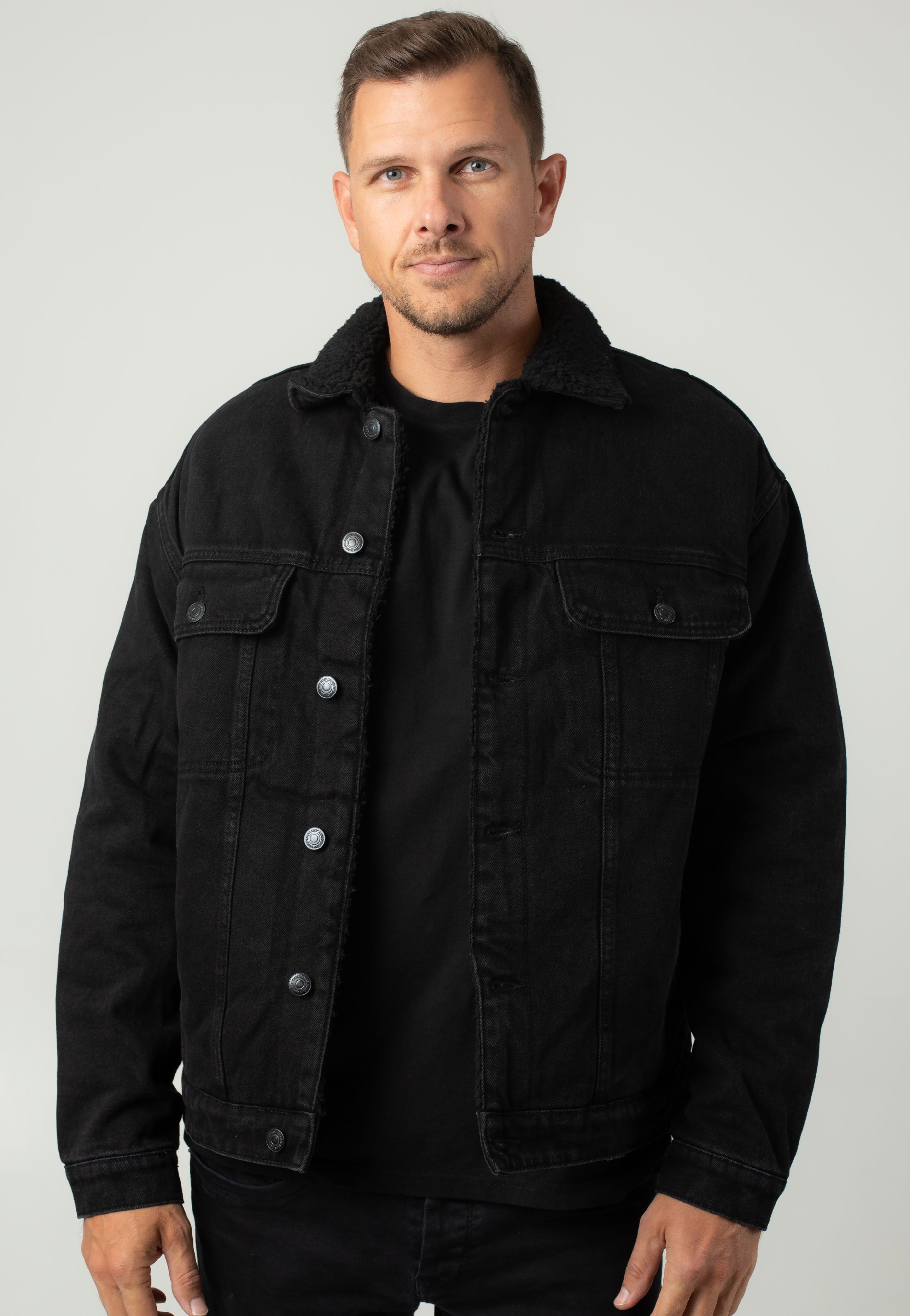 Only & Sons - Wilson Sherpa Black Denim - Jeans Jacket | Men-Image