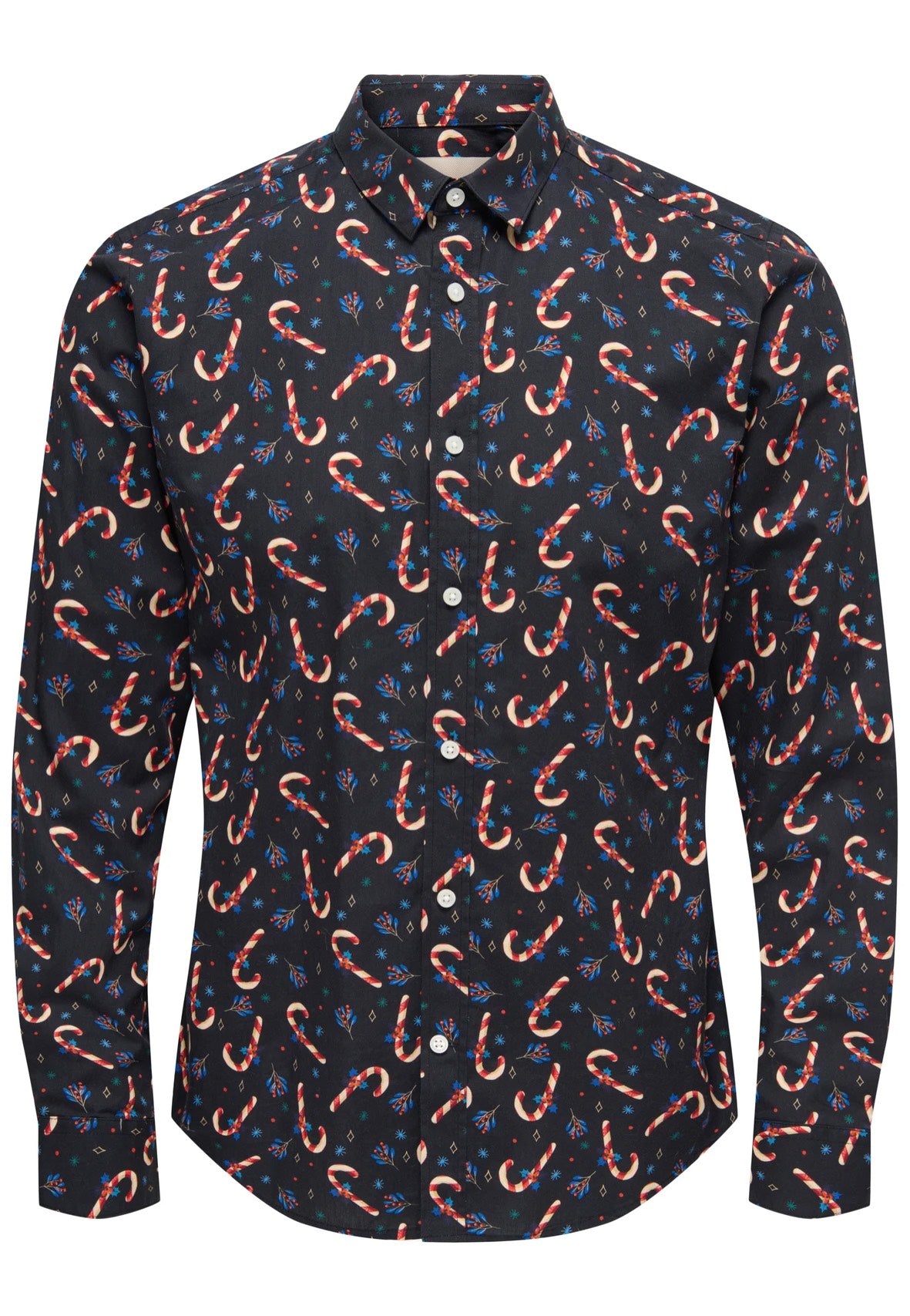 Only & Sons - Elf Xmas AOP Slim Poplin Black - Shirt | Men-Image