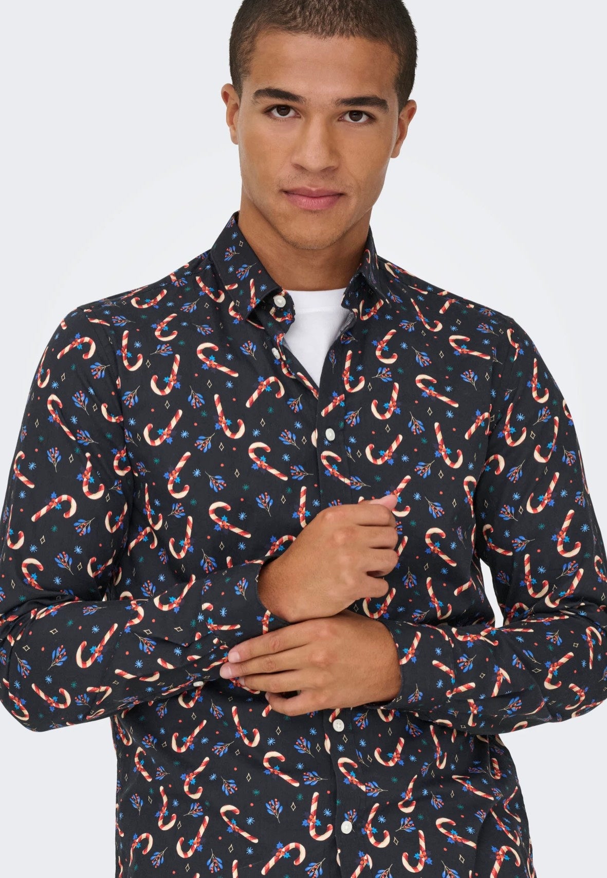 Only & Sons - Elf Xmas AOP Slim Poplin Black - Shirt | Men-Image