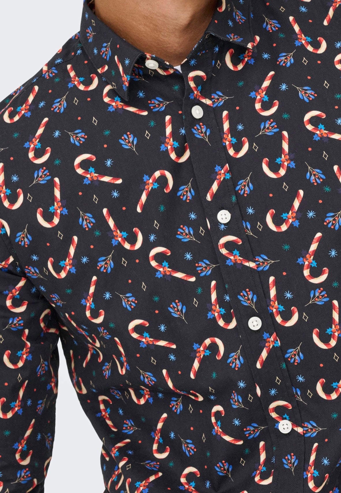 Only & Sons - Elf Xmas AOP Slim Poplin Black - Shirt | Men-Image