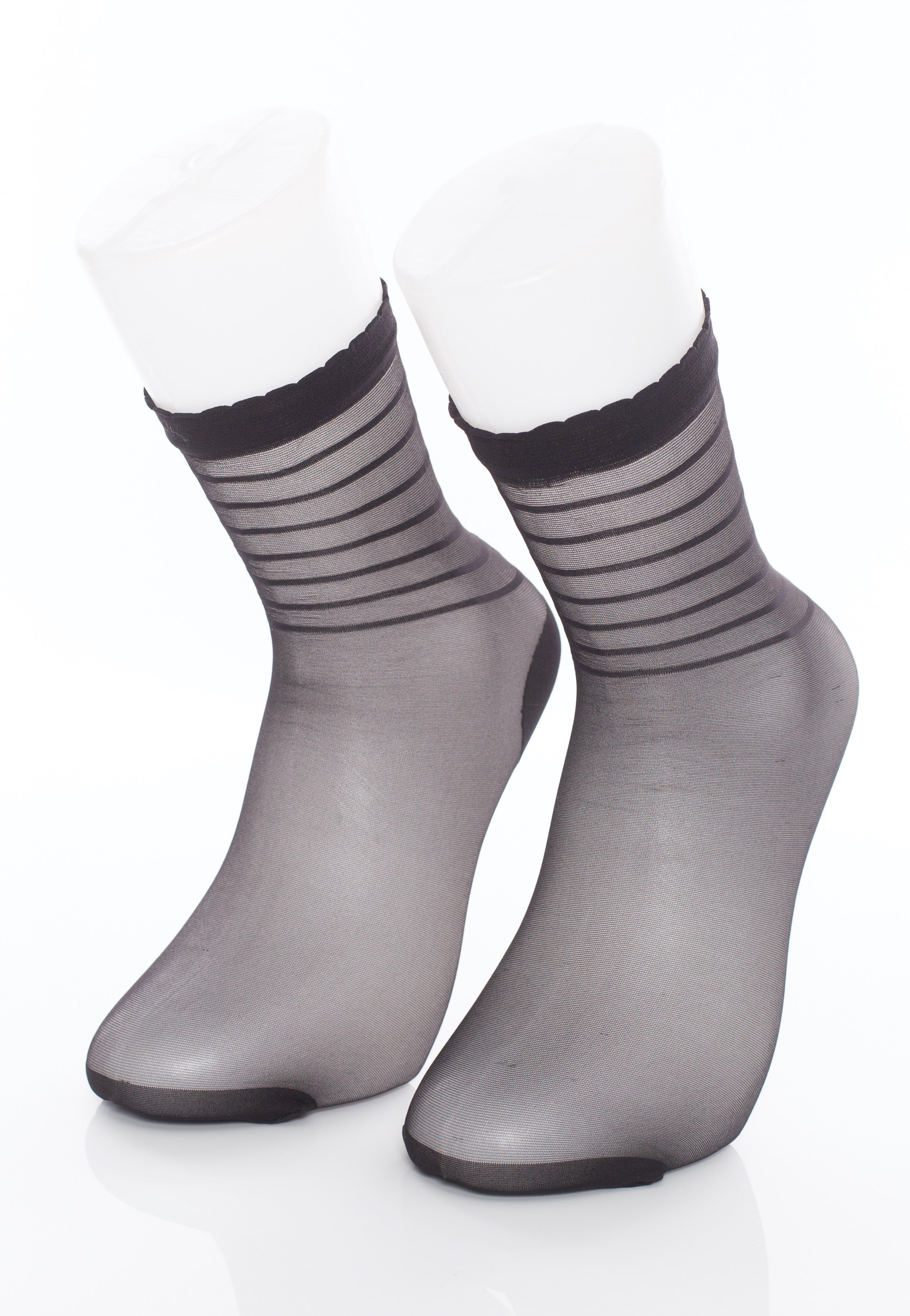 Pamela Mann - Sheer and Stripe Ankle Black - Socks | Neutral-Image