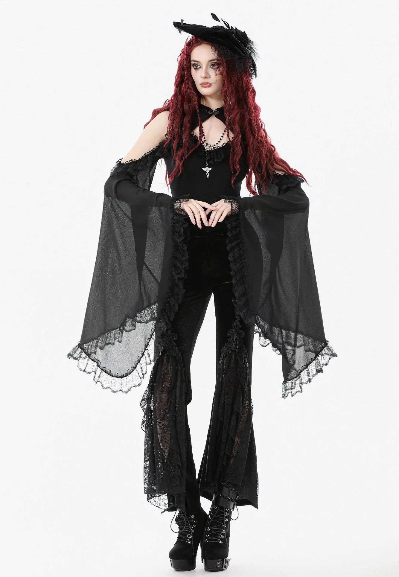 Dark In Love - Gothic Applique Velvet Flared - Pants | Women-Image
