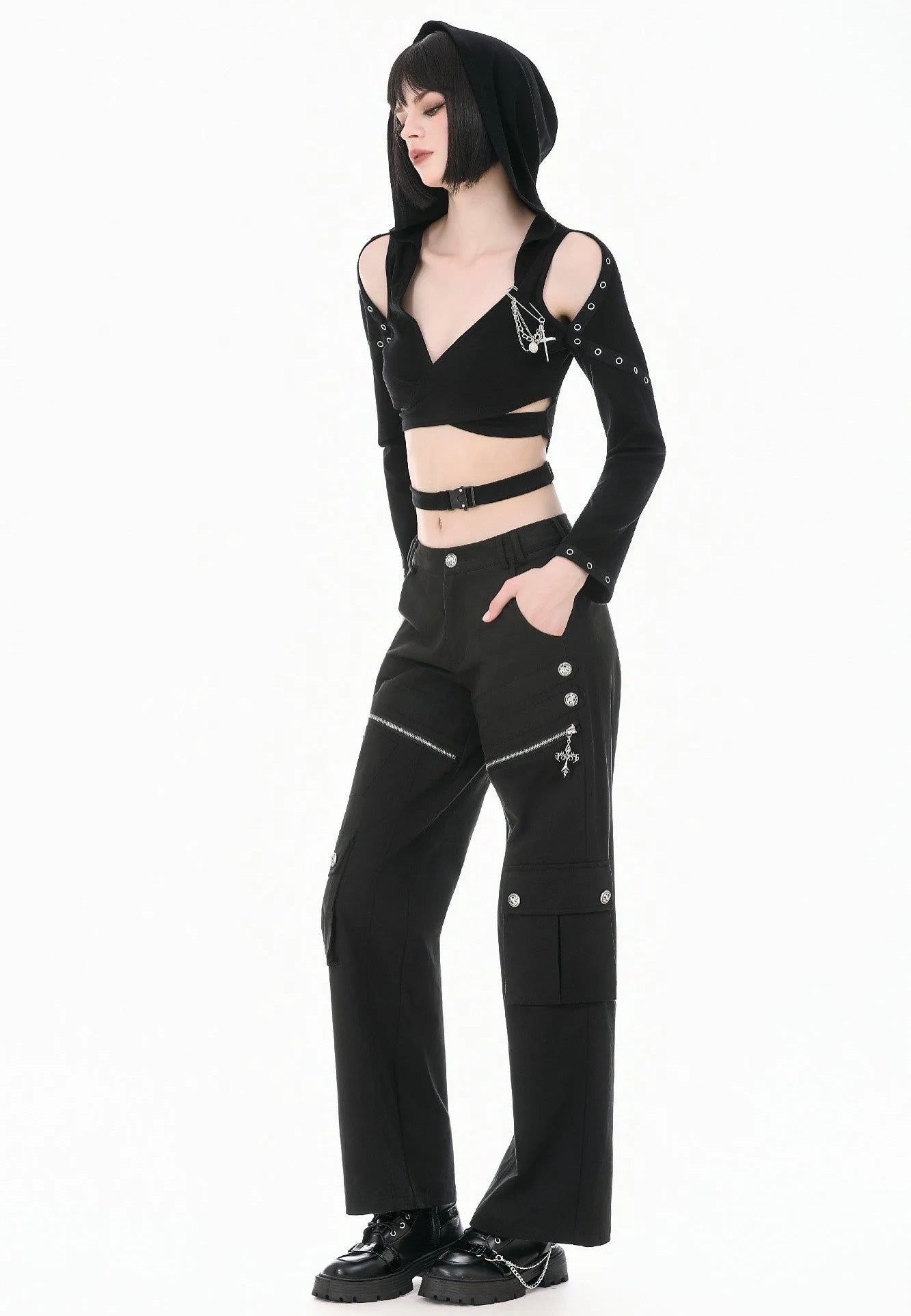 Dark In Love Urban Mobility Dark Techwear Multi Pocket Cross Zip Pants