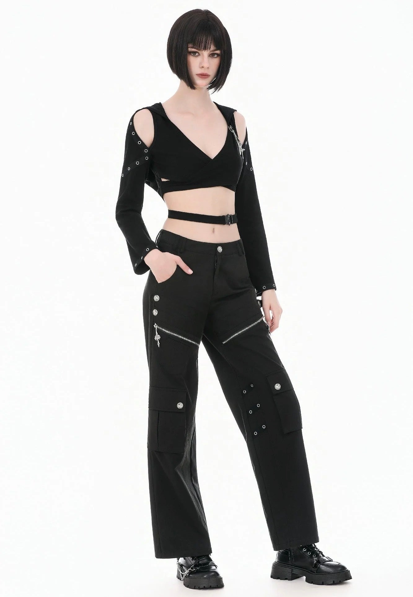 Dark In Love Urban Mobility Dark Techwear Multi Pocket Cross Zip Pants