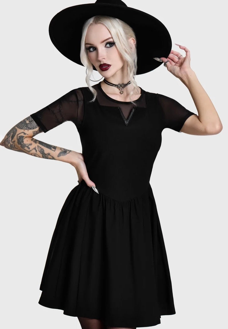 Killstar Shadow V Neck Skater Black Kleid