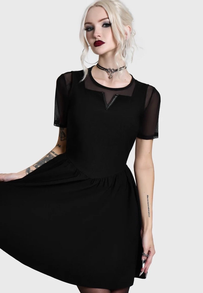 Killstar Shadow V Neck Skater Black Kleid