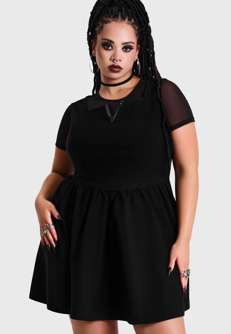 Killstar Shadow V Neck Skater Black Kleid