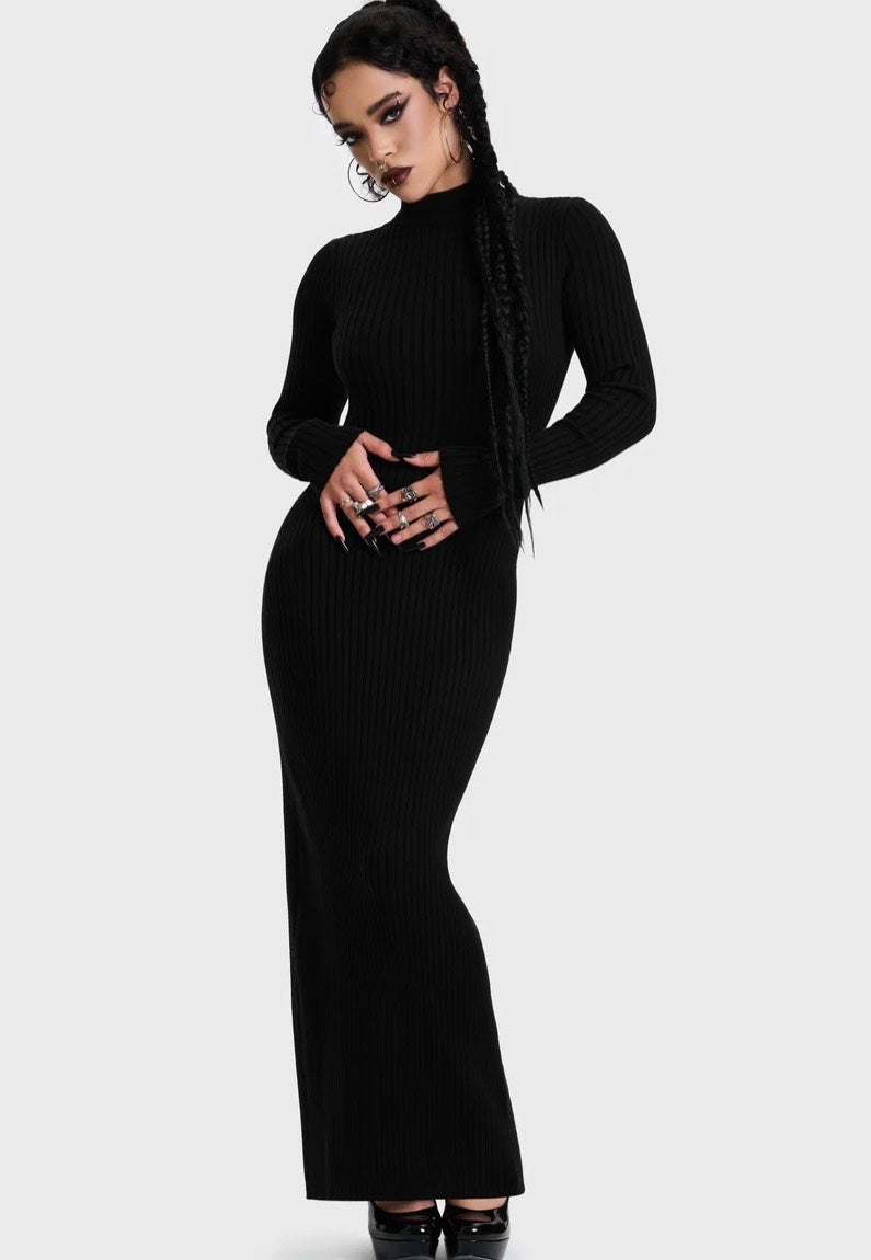 Killstar Skultra Knit Maxi Black Dress