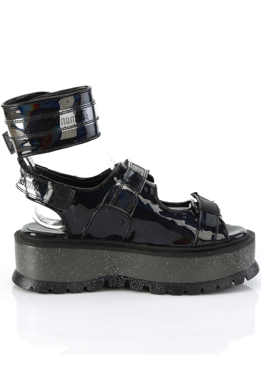 DemoniaCult - Slacker 15B Black Holo Pat - Girl Sandals | Nuclear