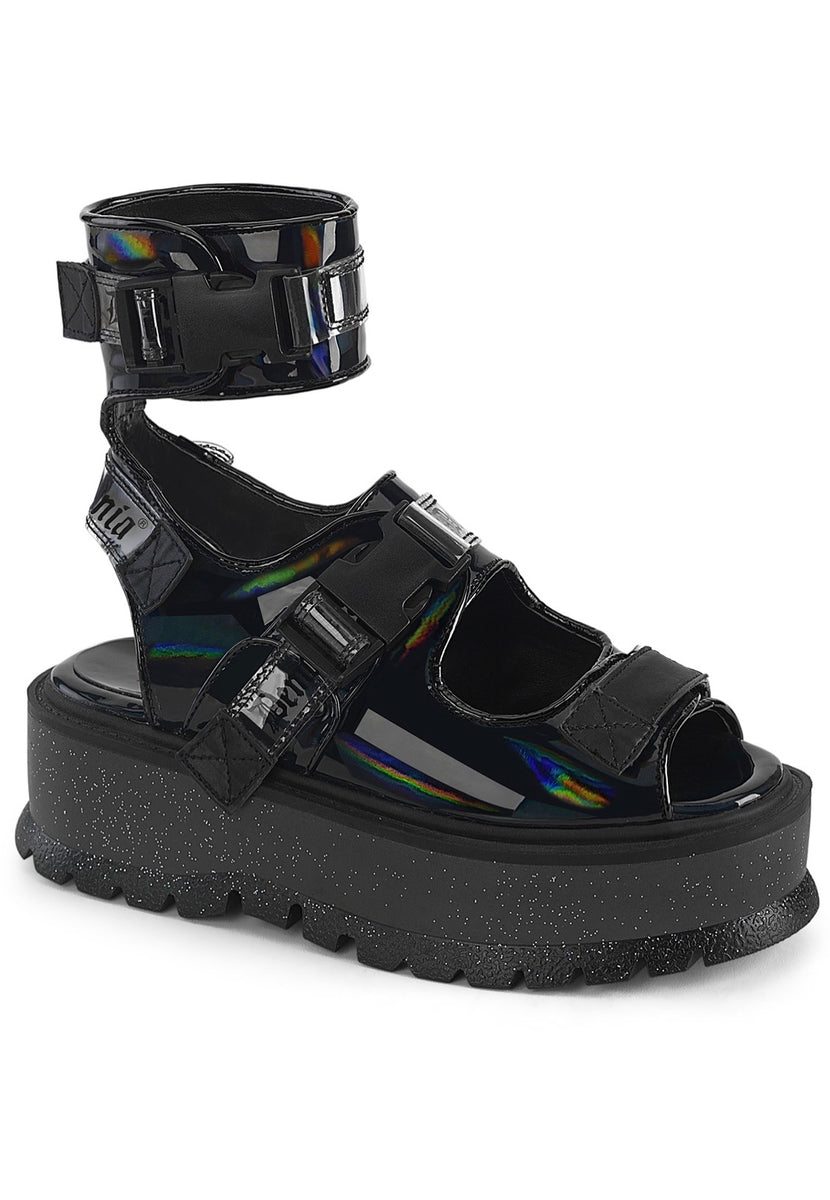 DemoniaCult - Slacker 15B Black Holo Pat - Girl Sandals | Nuclear