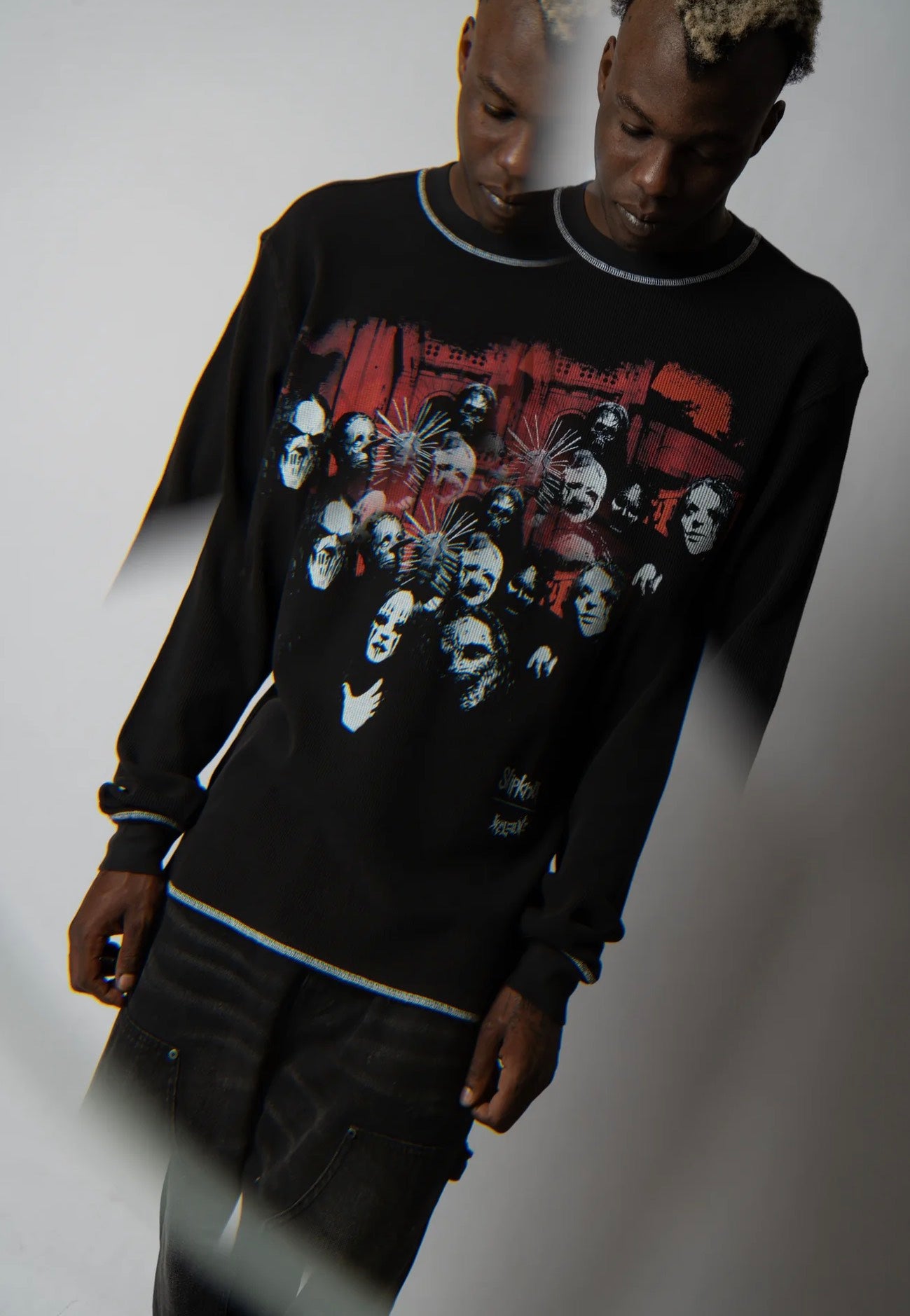 Welcome x Slipknot - Mask Contrast Stitch Thermal Black/White - Sweater | Men-Image