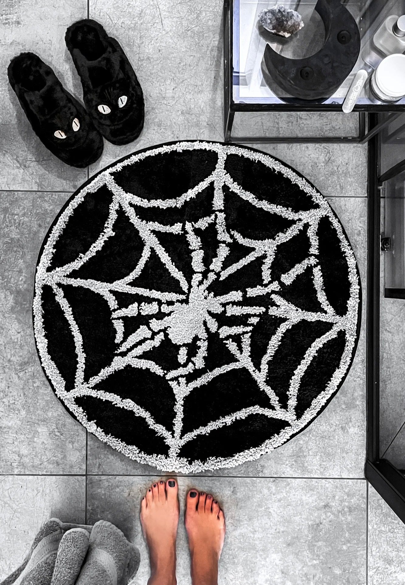 Killstar - Spyder Web Bathroom Black - Rug | Neutral-Image