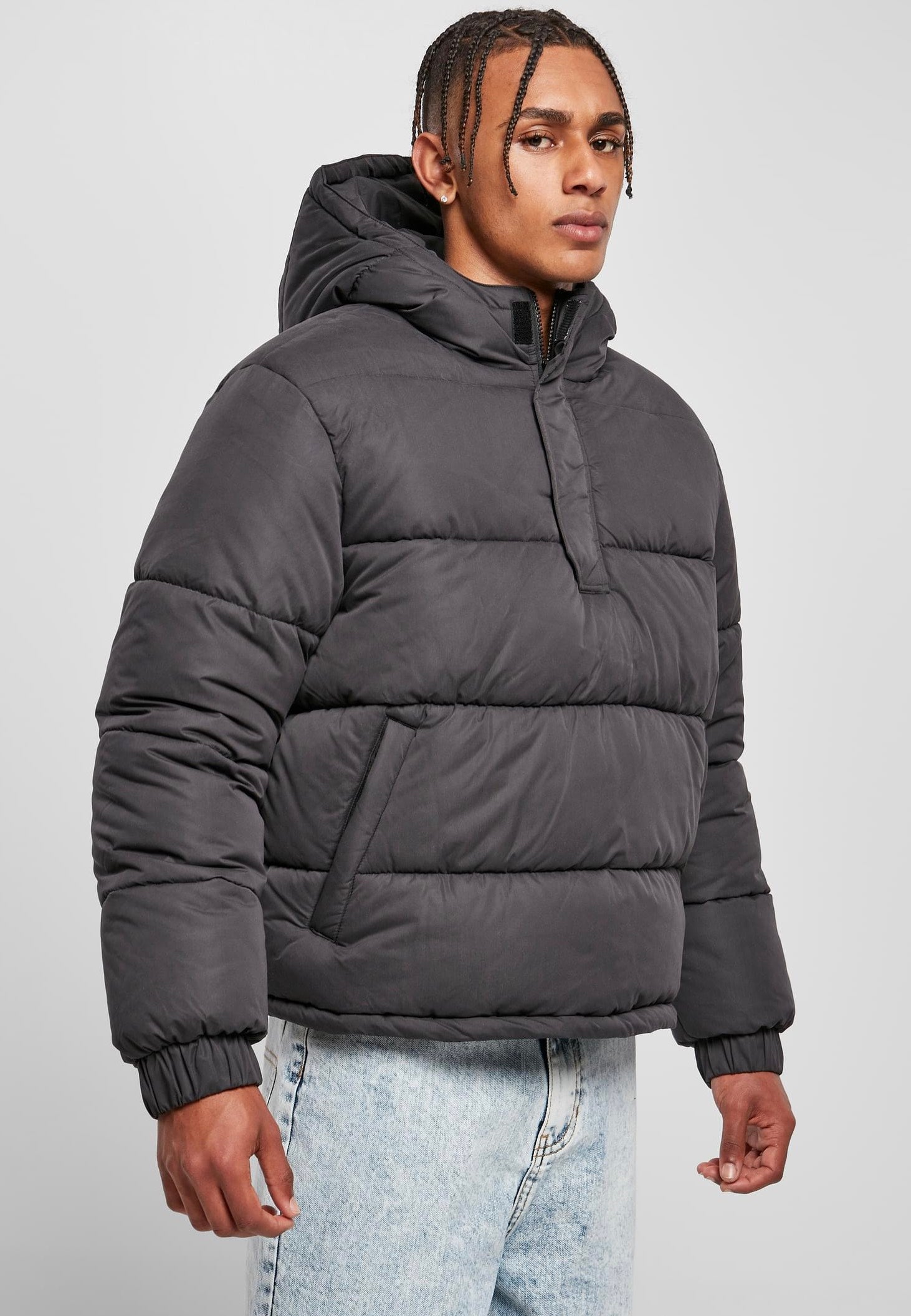 Urban Classics - Hooded Cropped Pull Over Down Black - Jacket | Men-Image