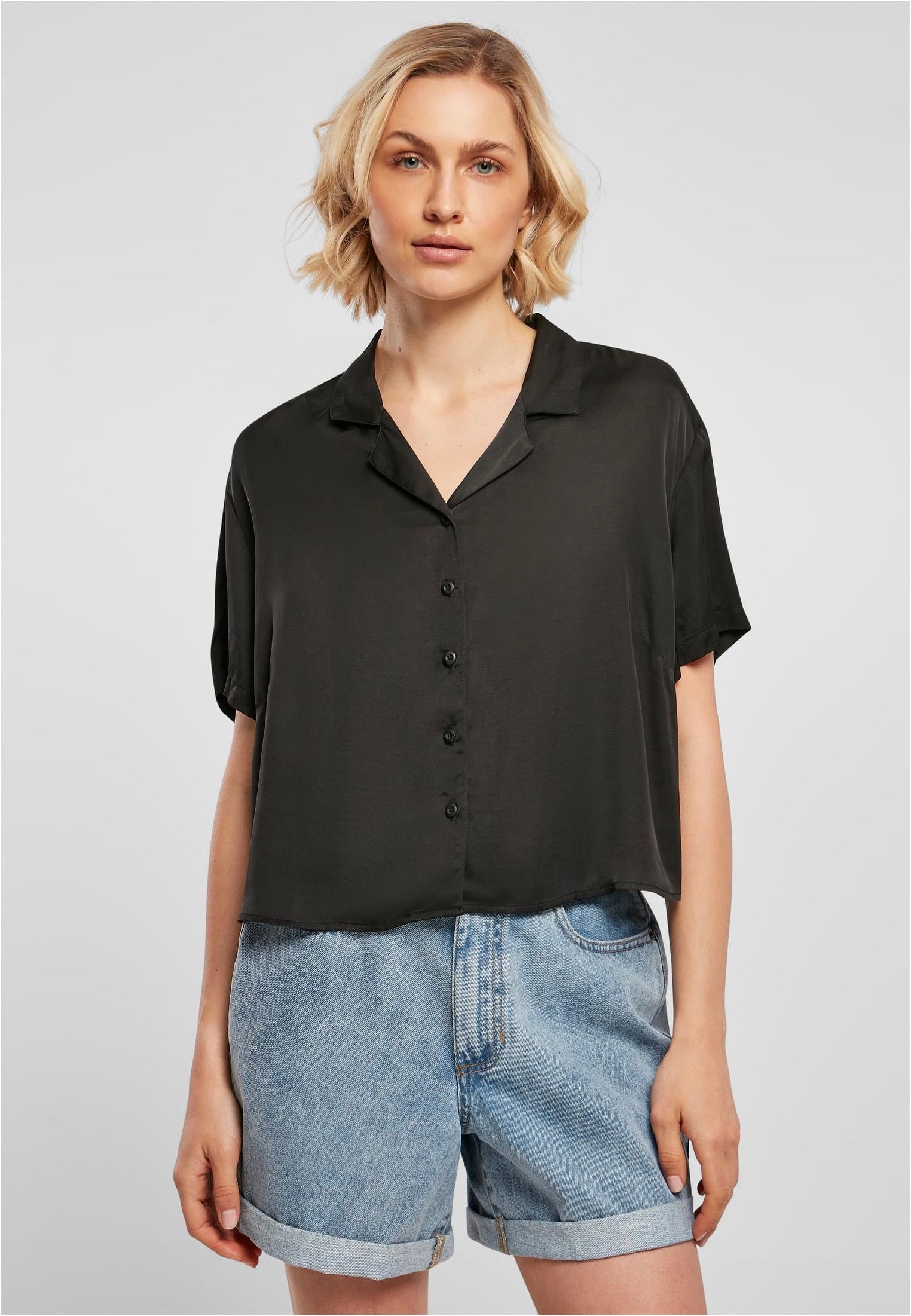 Urban Classics - Ladies Viscose Satin Resort Black - Shirt | Women-Image