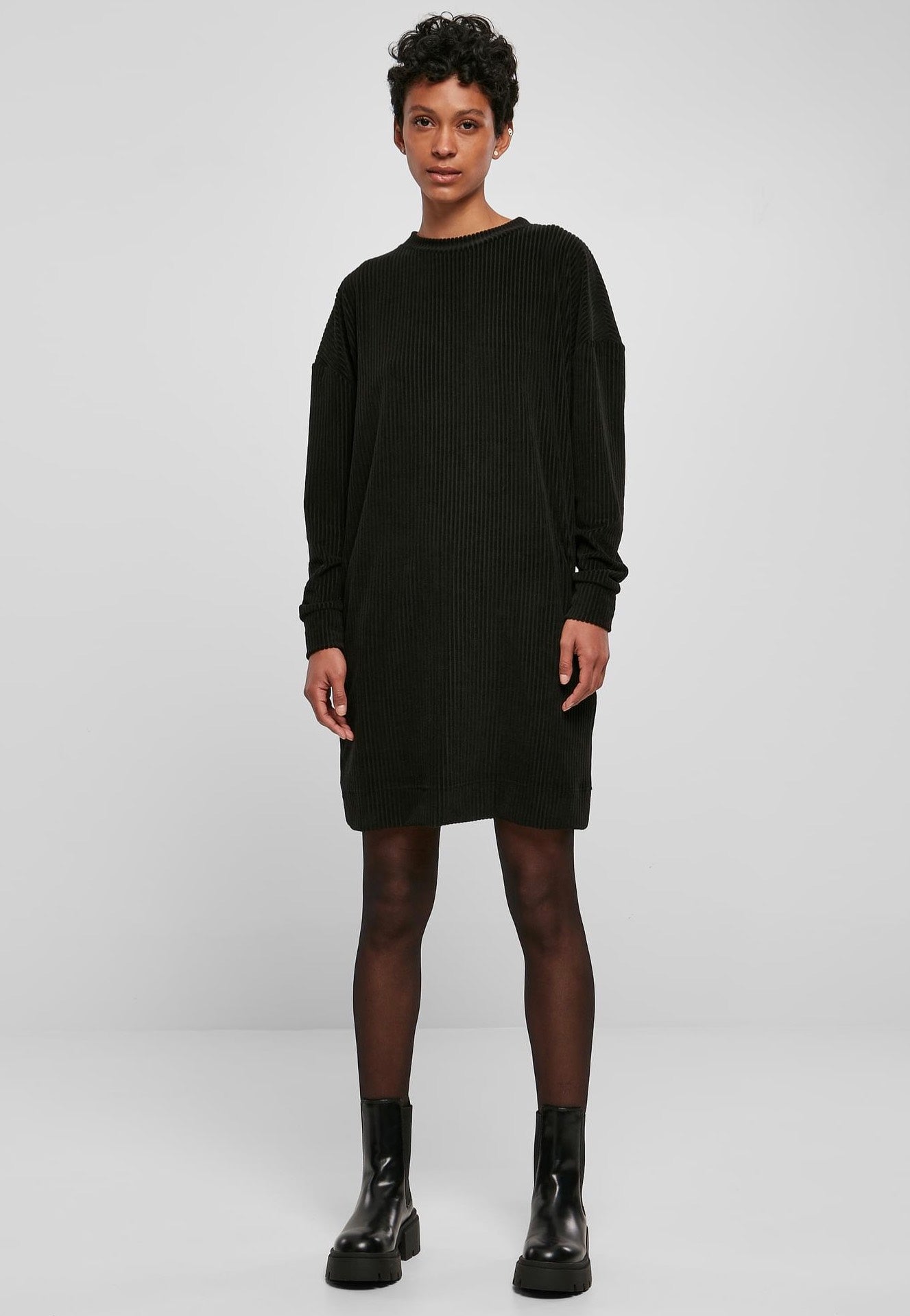 Urban Classics - Ladies Velvet Rib Crew Black - Dress