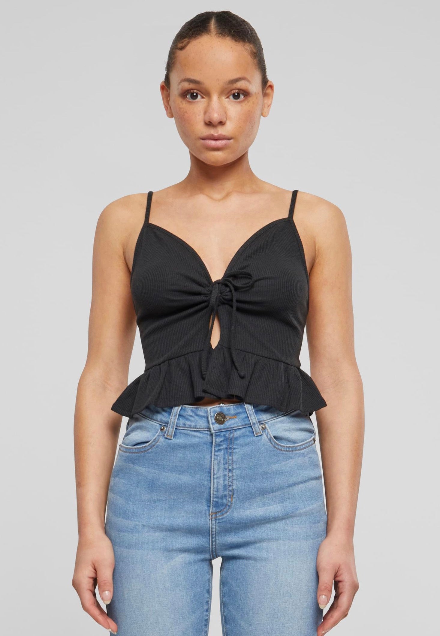 Urban Classics - Ladies Waffle Pique Ruffle Black - Top