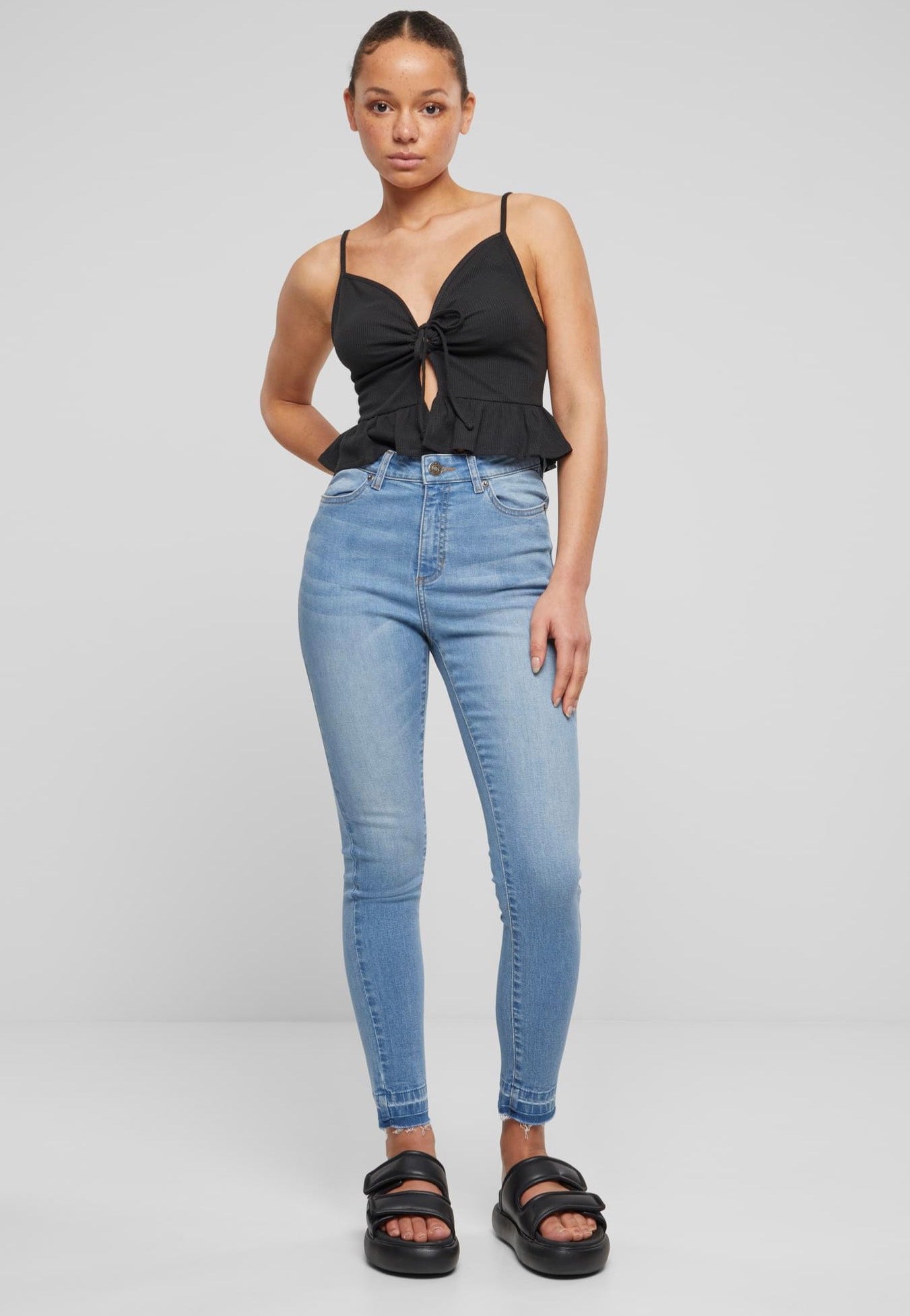 Urban Classics - Ladies Waffle Pique Ruffle Black - Top