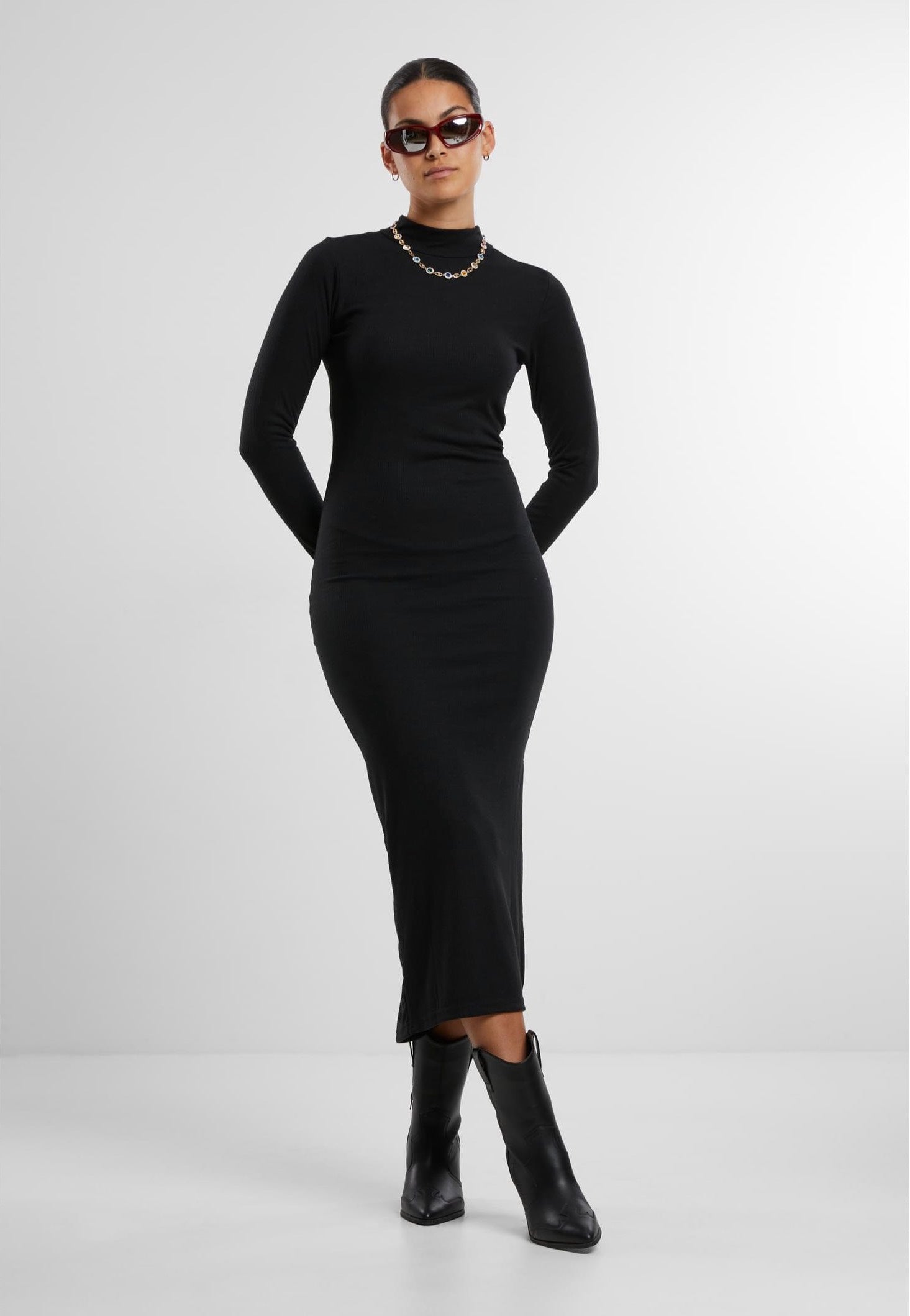 Urban Classics - Ladies Rib Longsleeve Mockneck Black - Dress