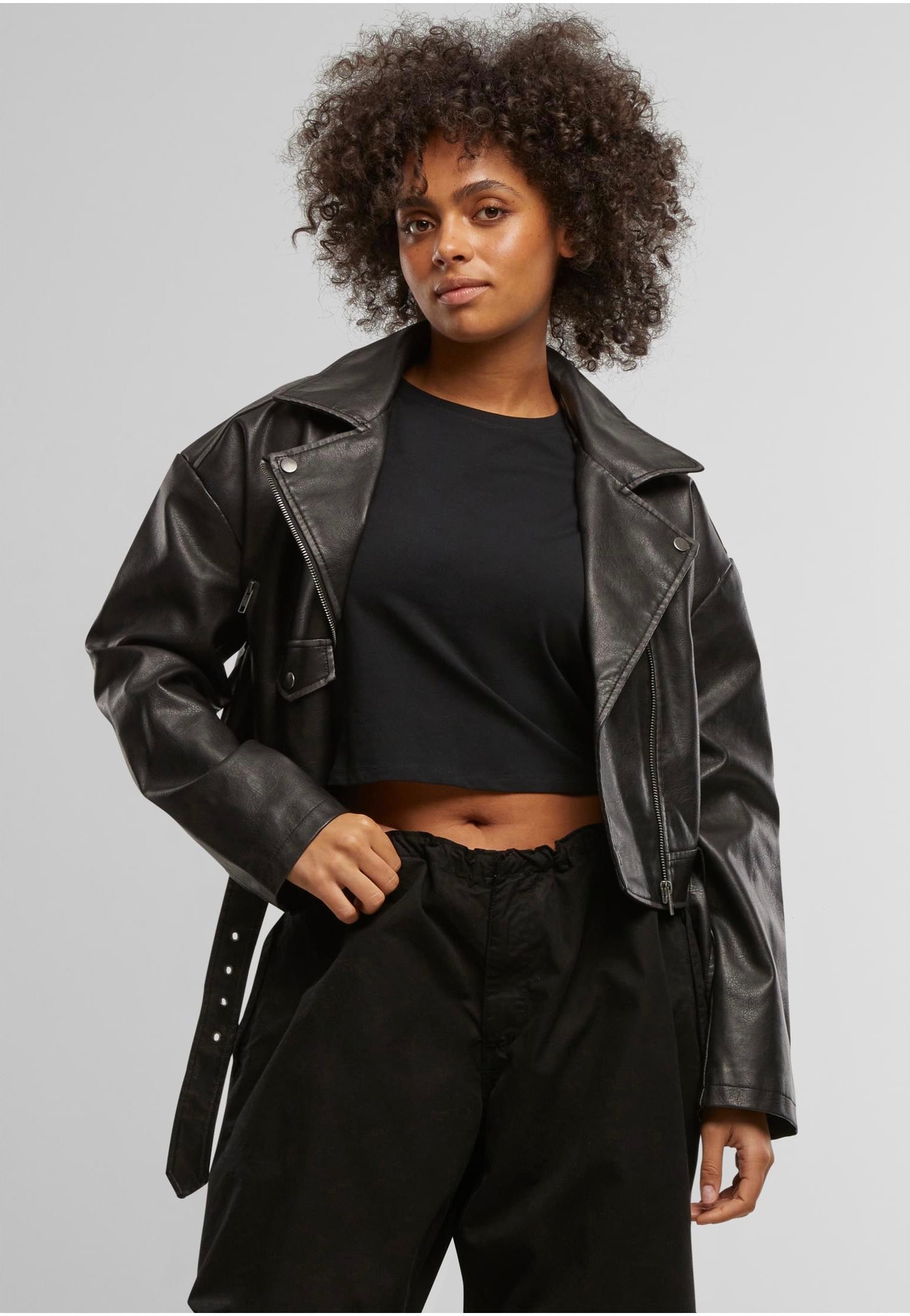 Urban Classics - Ladies Vintage Leather Black - Leather Jacket | Women-Image