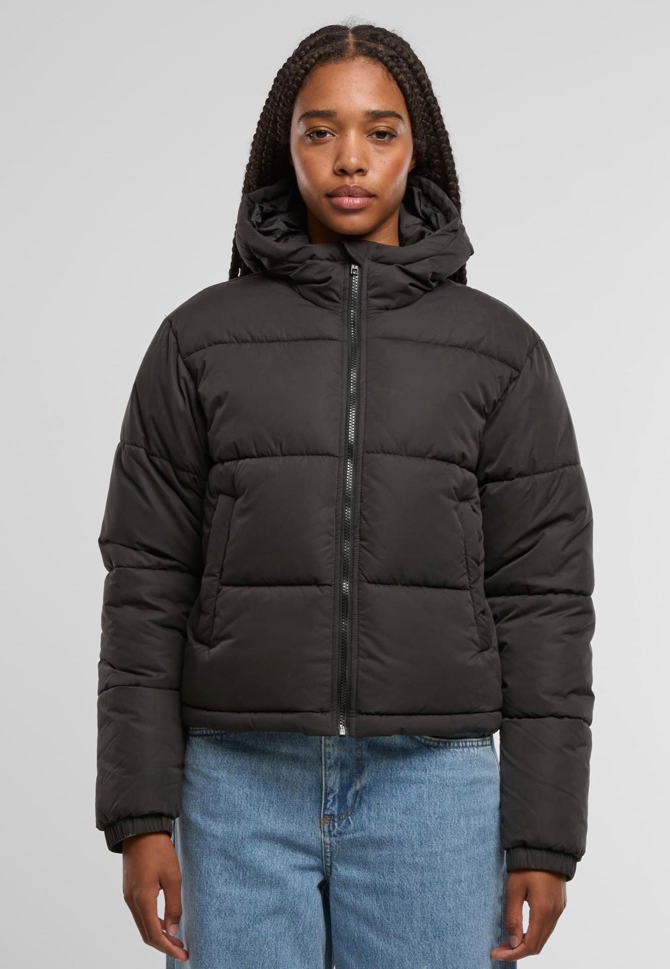 Urban Classics - Ladies Peached Puffer With Hood Black - Jacket | Women-Image