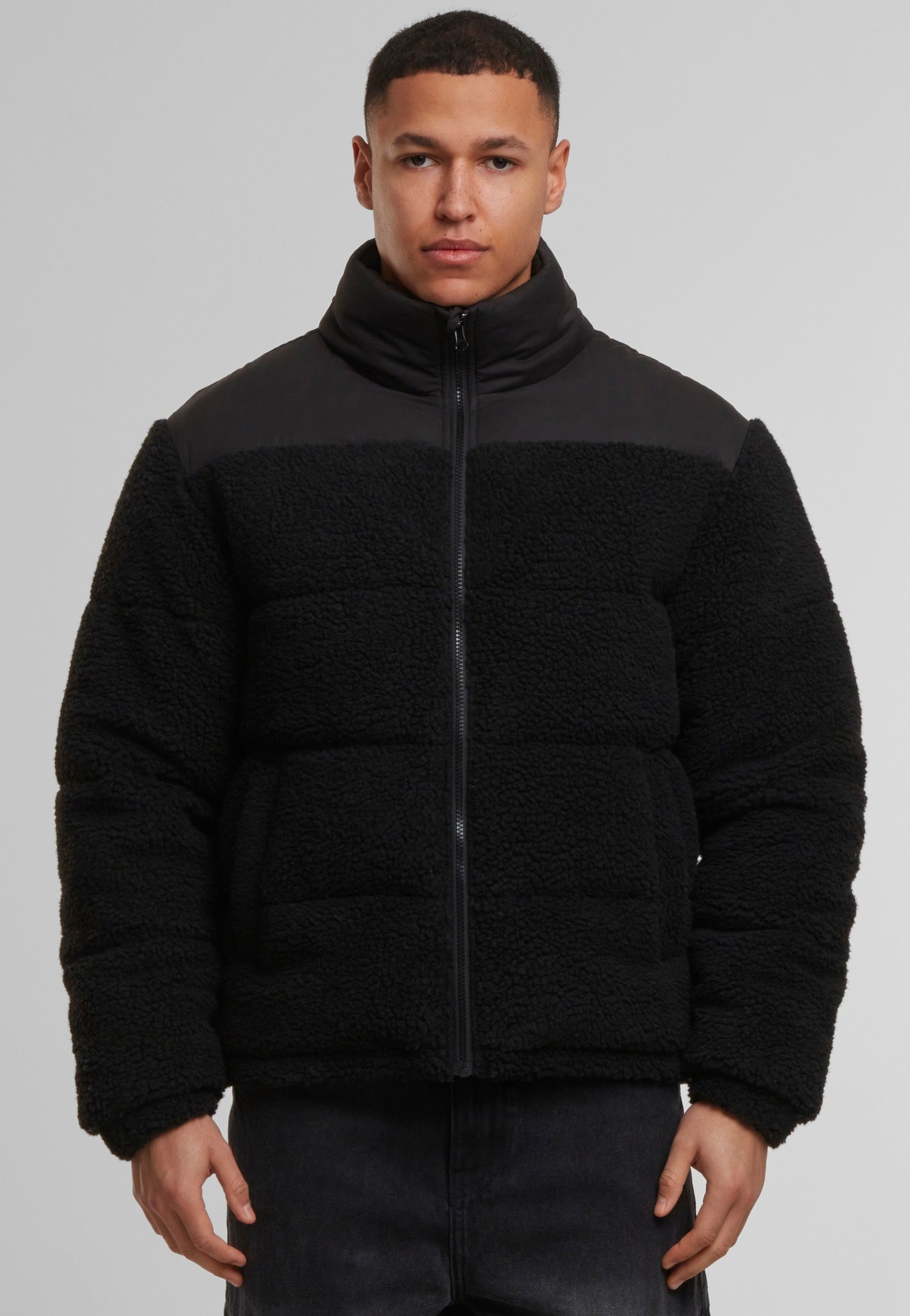 Urban Classics - Fabric Mix Teddy Puffer Black - Jacket | Men-Image