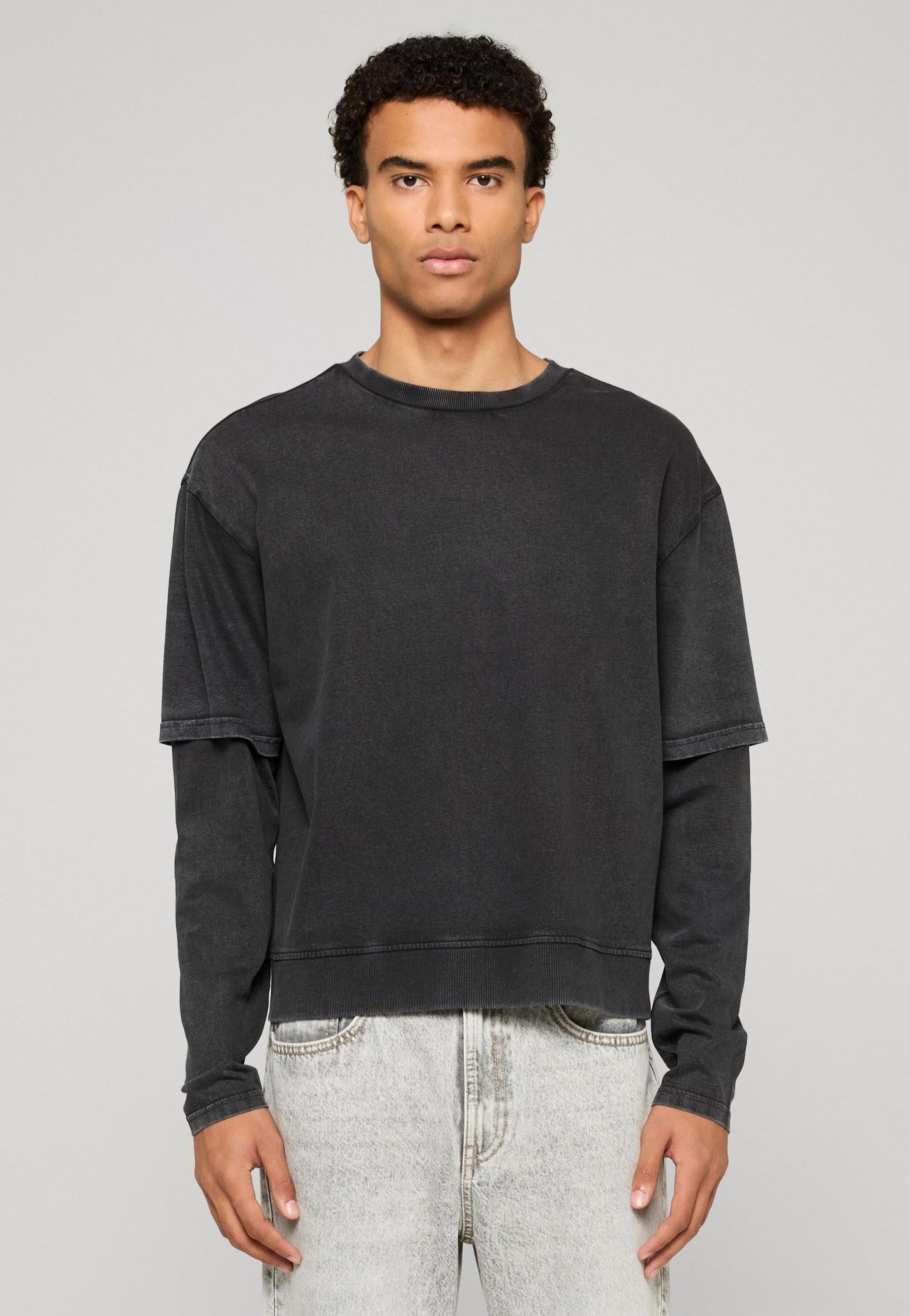 Urban Classics - Washed Double Layered Black - Longsleeve | Men-Image