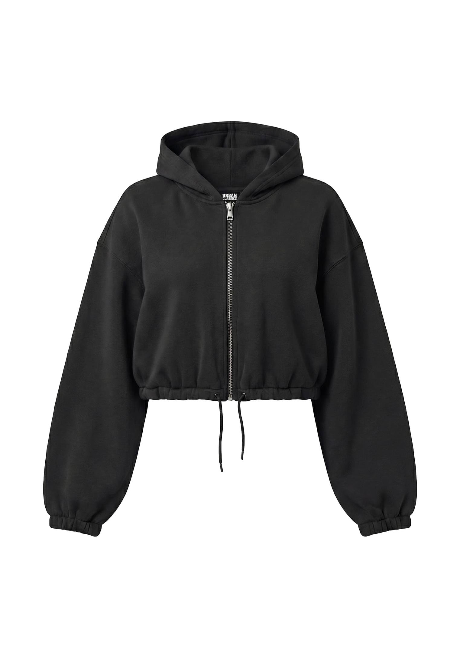 Urban Classics Ladies Fluffy Cropped Black Sweat Zippé