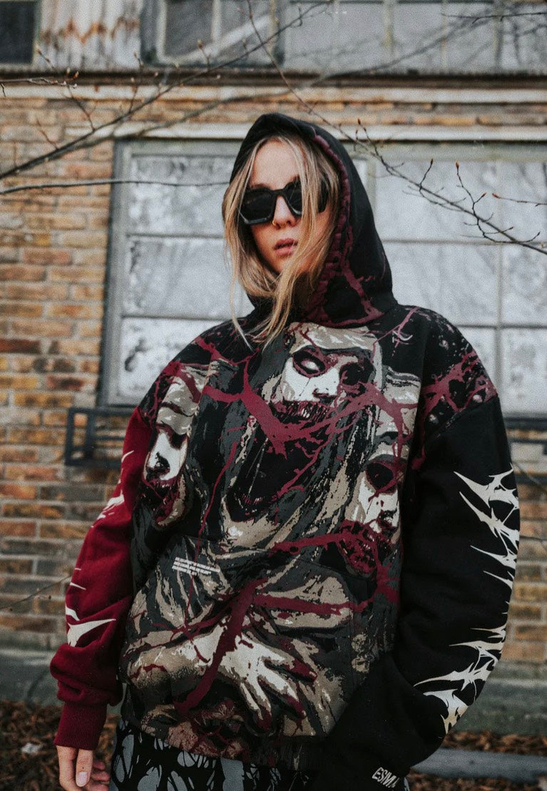 Stay Cold Apparel - Tears Of God Heavy Oversized Black/Red - Hoodie | Neutral-Image