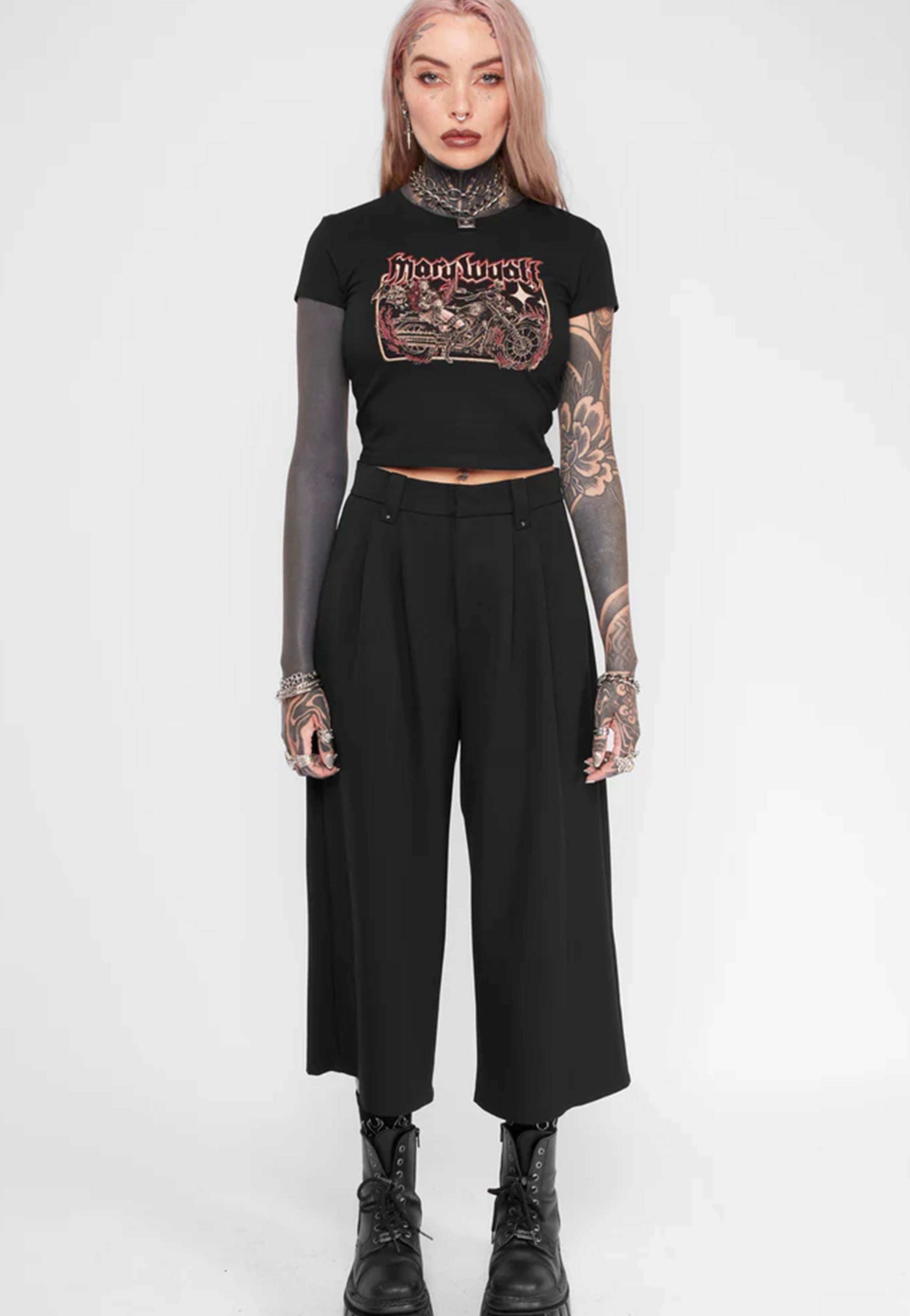 Mary Wyatt - Tegan Cropped Wide Leg Black - Pants | Nuclear Blast