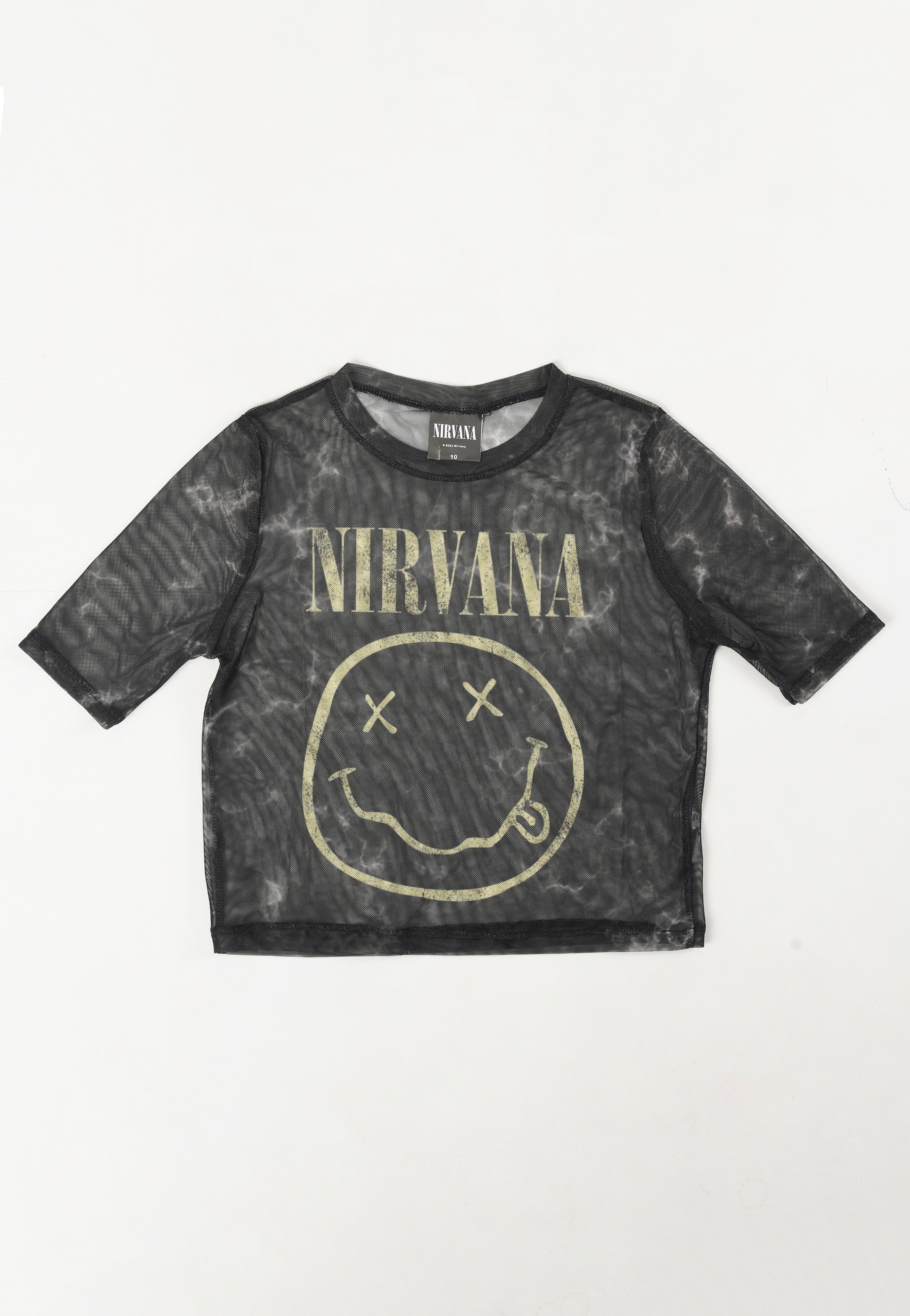 Nirvana - Yellow Happy Face Mesh Cropped - Girly