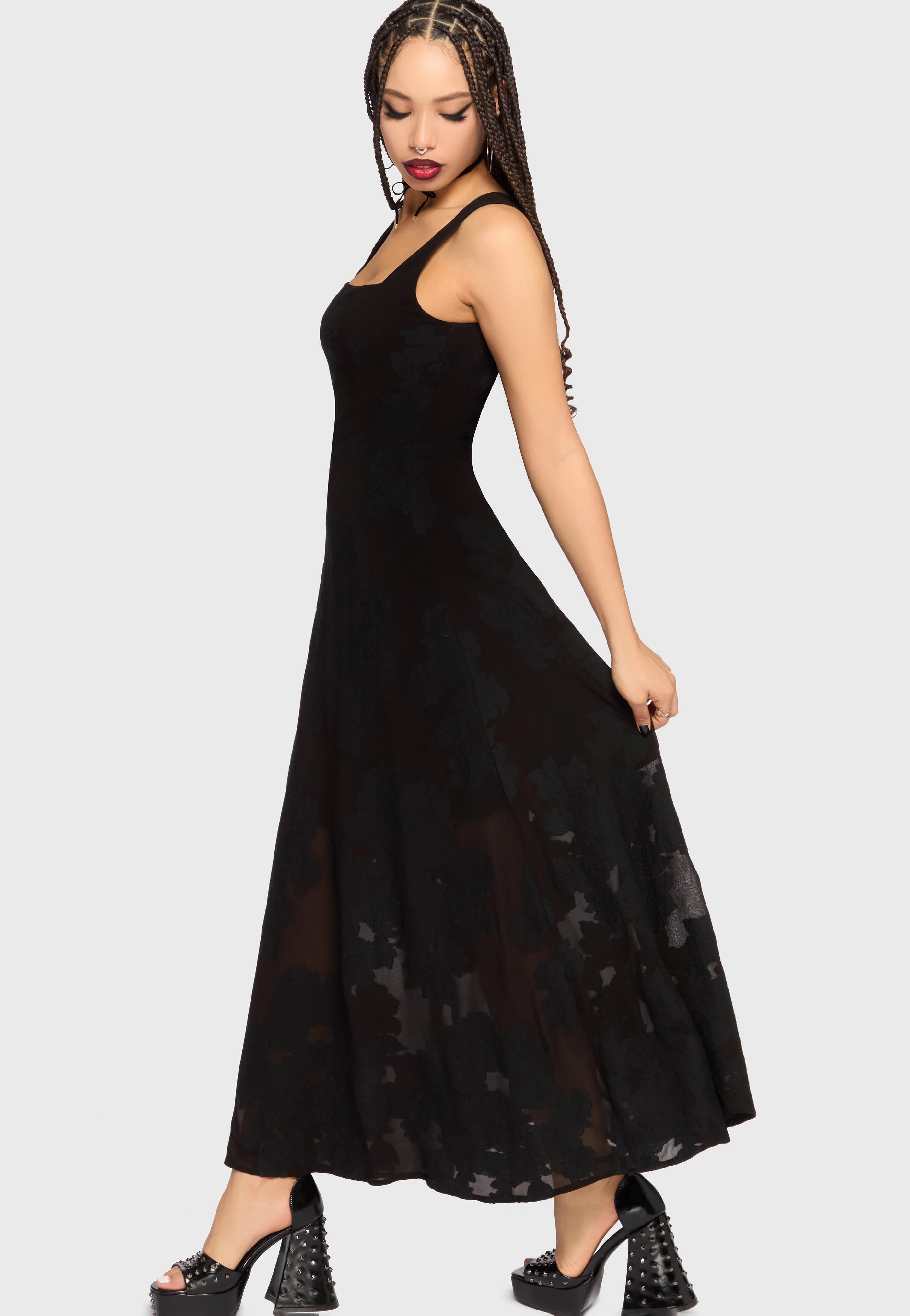 Killstar - The Hollow Jacquard Maxi Black - Dress | Women-Image