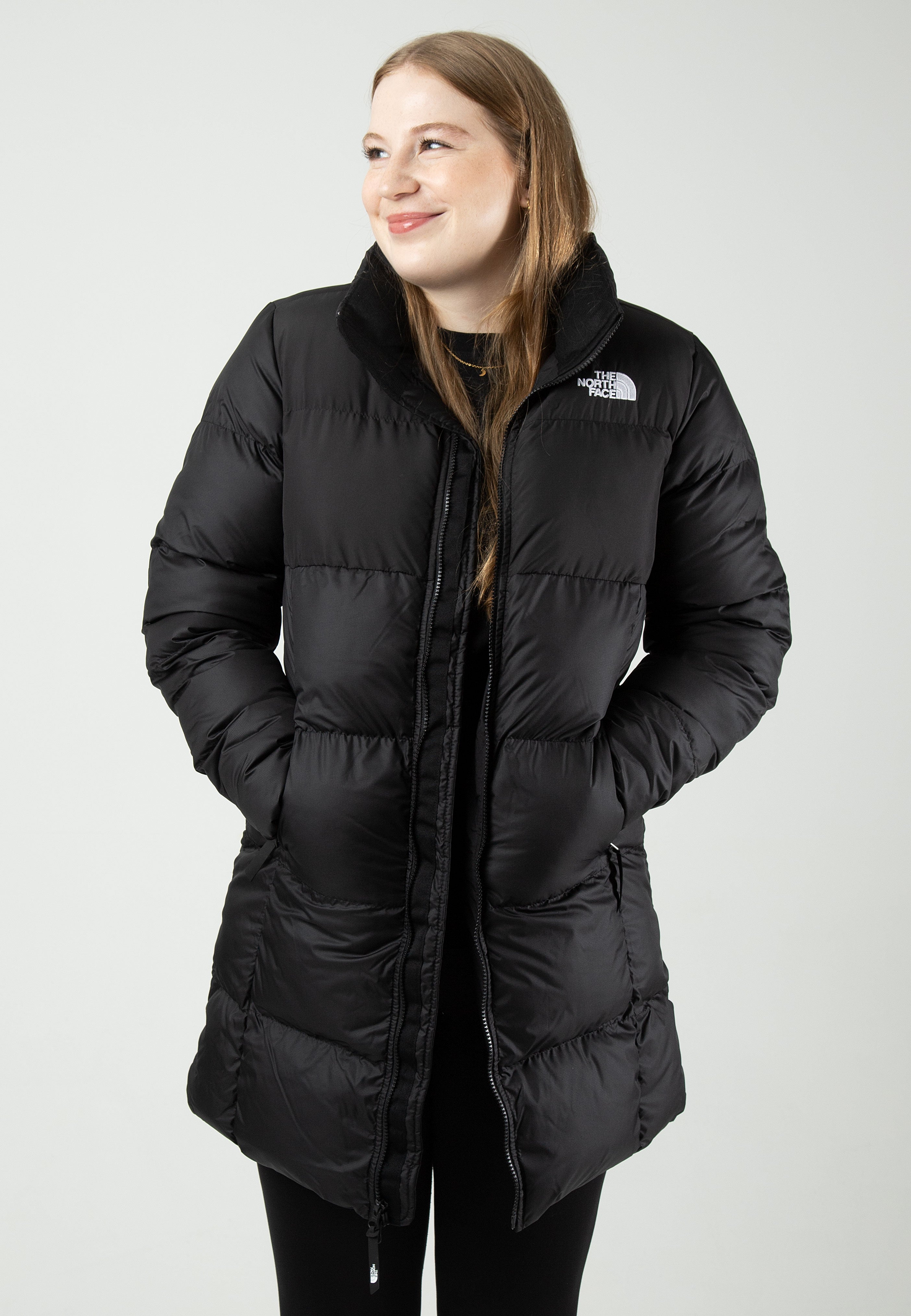 Womens long black north face jacket discount
